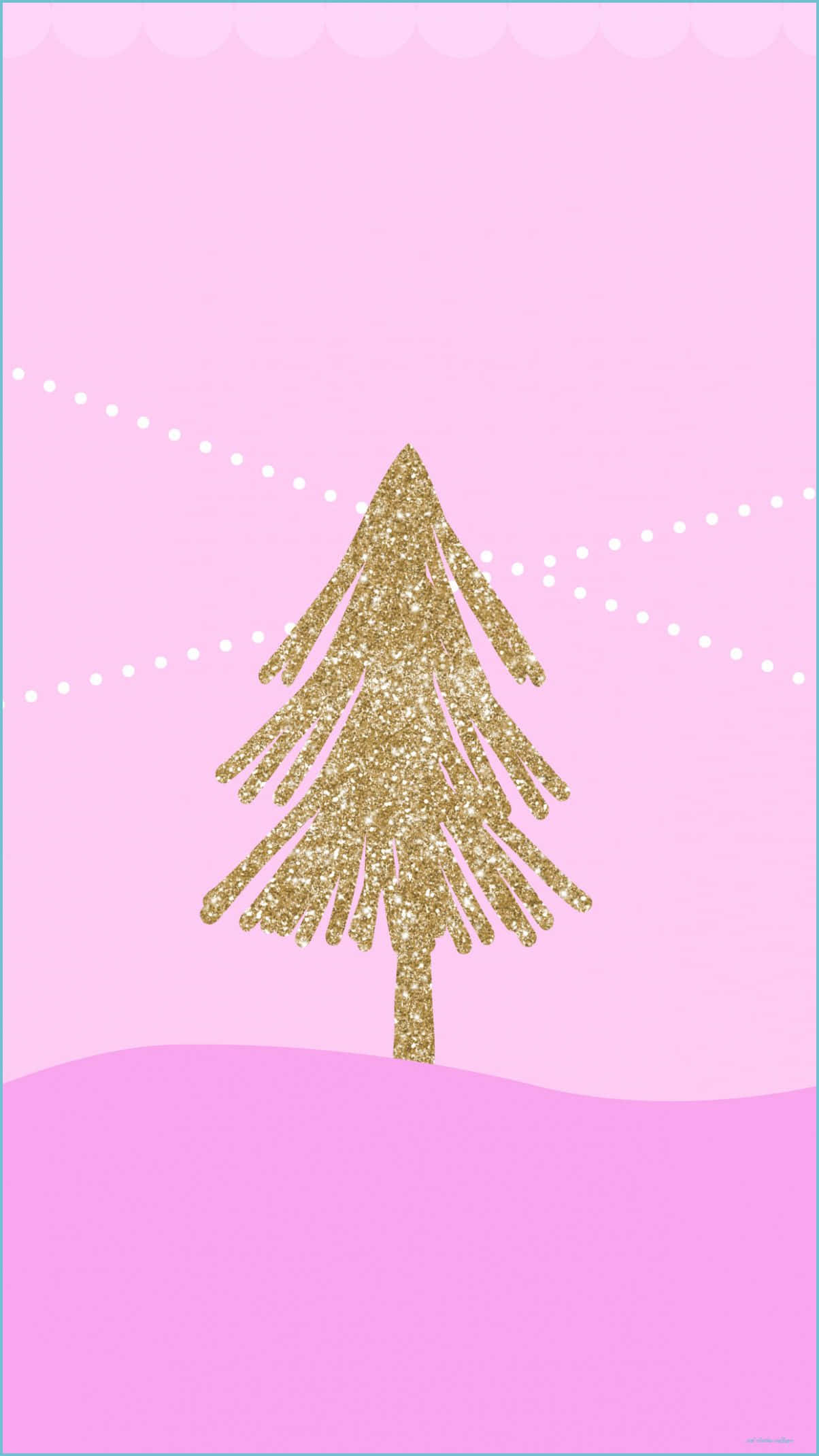 gold Christmas tree, soft pink hill, pastel pink sky, Full HD Phone Wallpaper