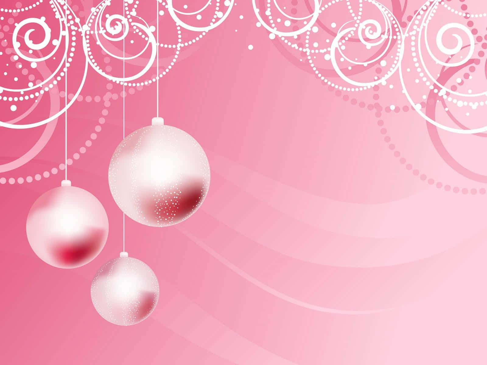 Pink Christmas Hanging Ornaments, glossy pink, swirling white patterns, HD Desktop Wallpaper