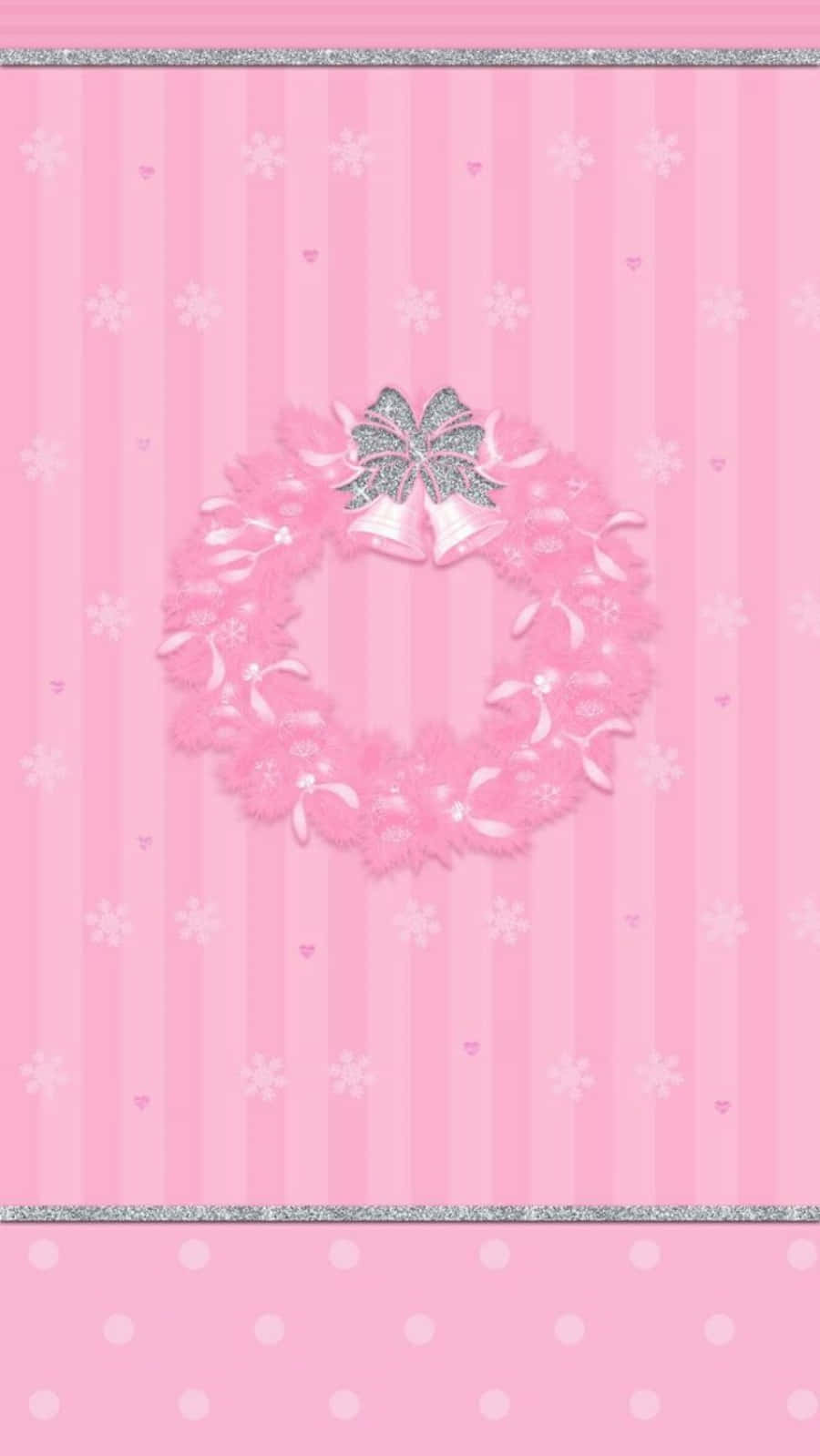 pink floral wreath, silver bells, bow, HD Phone Wallpaper