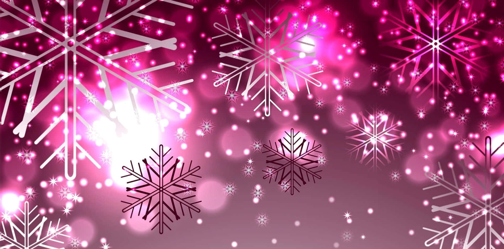 Pink Christmas, glowing white snowflakes, dark pink snowflakes, Full HD Desktop Wallpaper