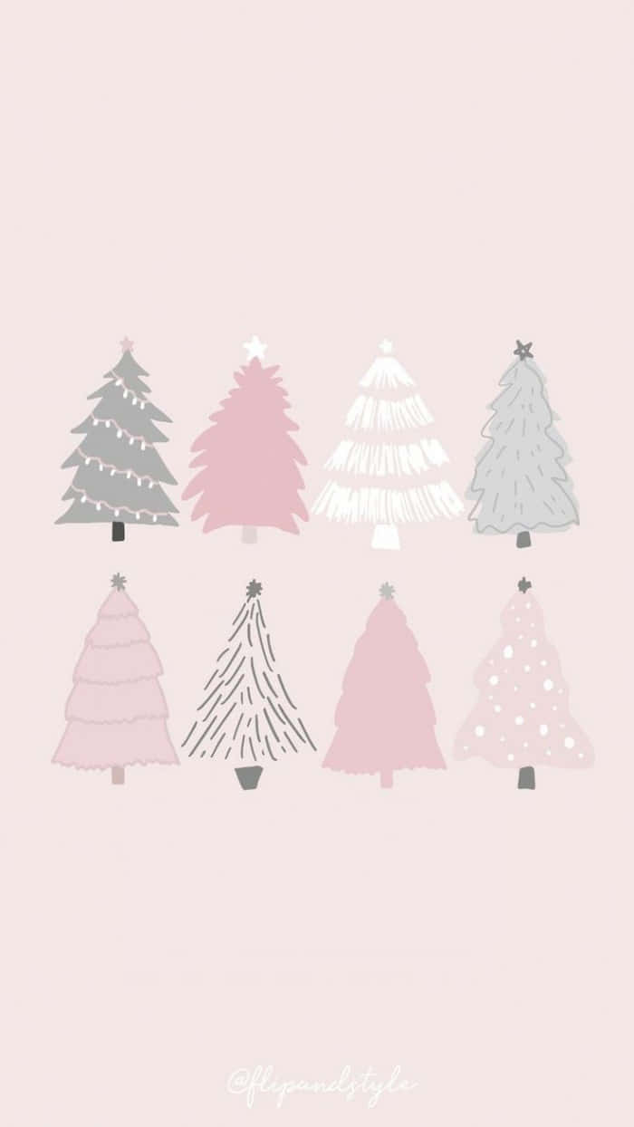 pink Christmas tree, pastel pink, gray, SD Phone Wallpaper