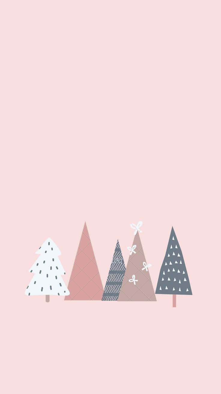 pink christmas tree, geometric trees, patterned trunks, HD Phone Wallpaper