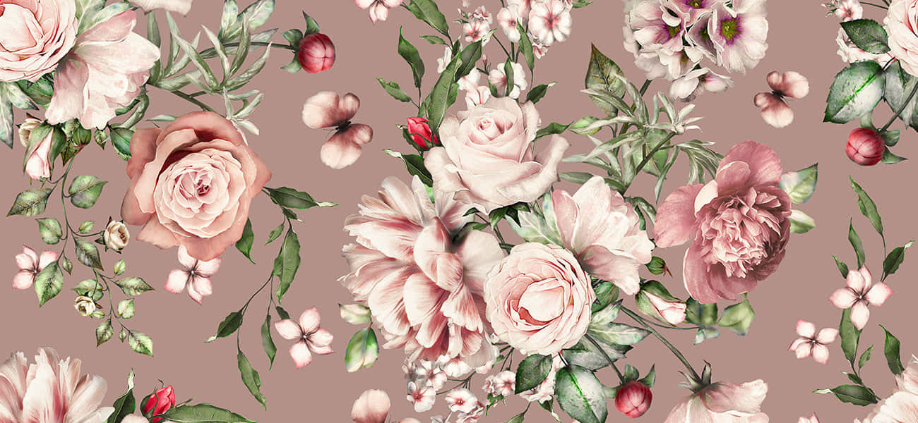pink floral pattern, soft pink roses, peonies, HD Desktop Wallpaper