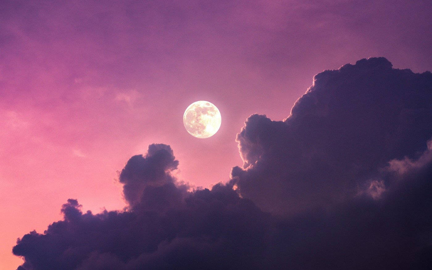 Pink Cloud, full moon, purple clouds, HD Desktop Wallpaper