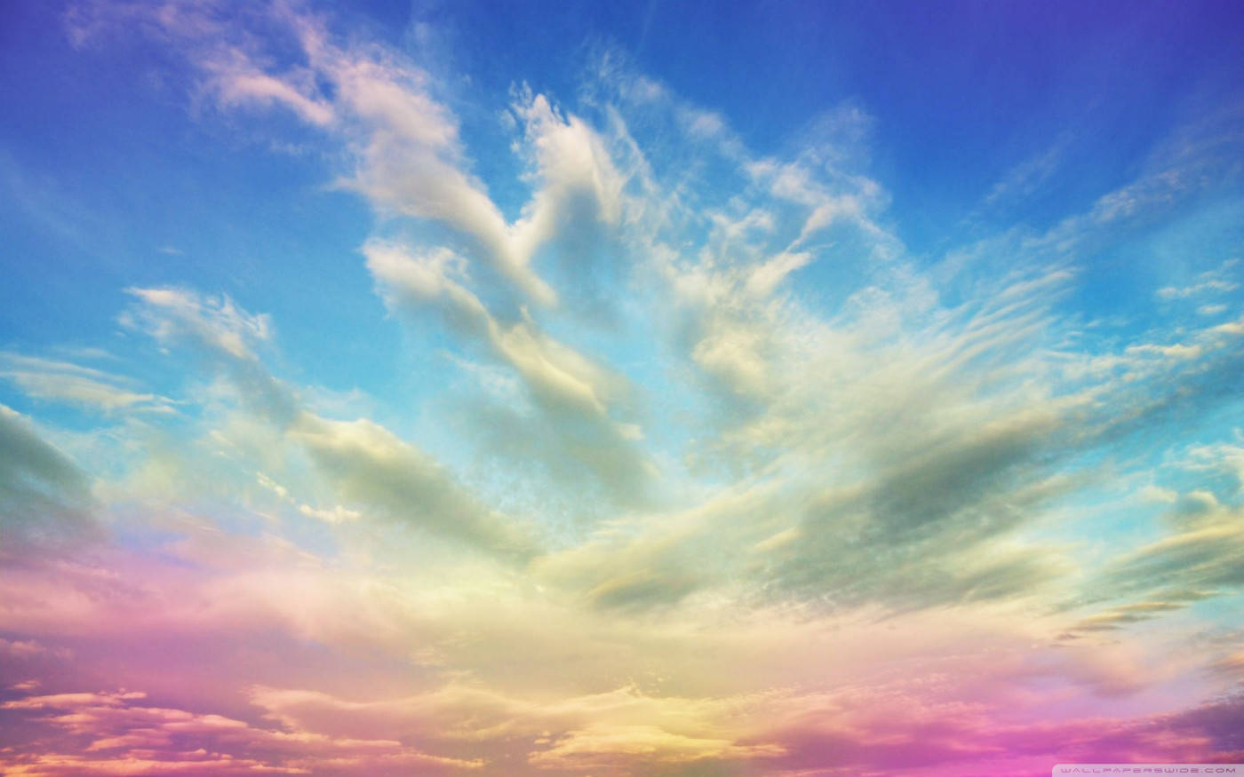 Pink Cloud, blue sky, pink yellow and blue hues, HD Desktop Wallpaper