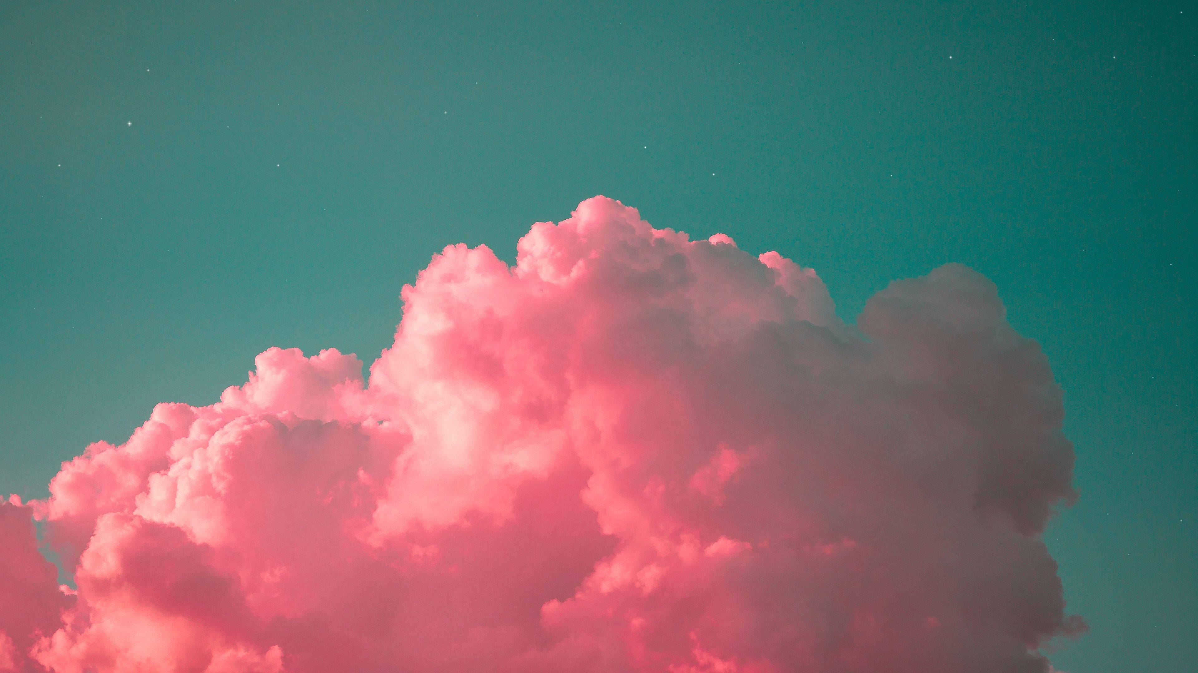 Pink Cloud, teal sky, fluffy cloud, 4K Desktop Wallpaper
