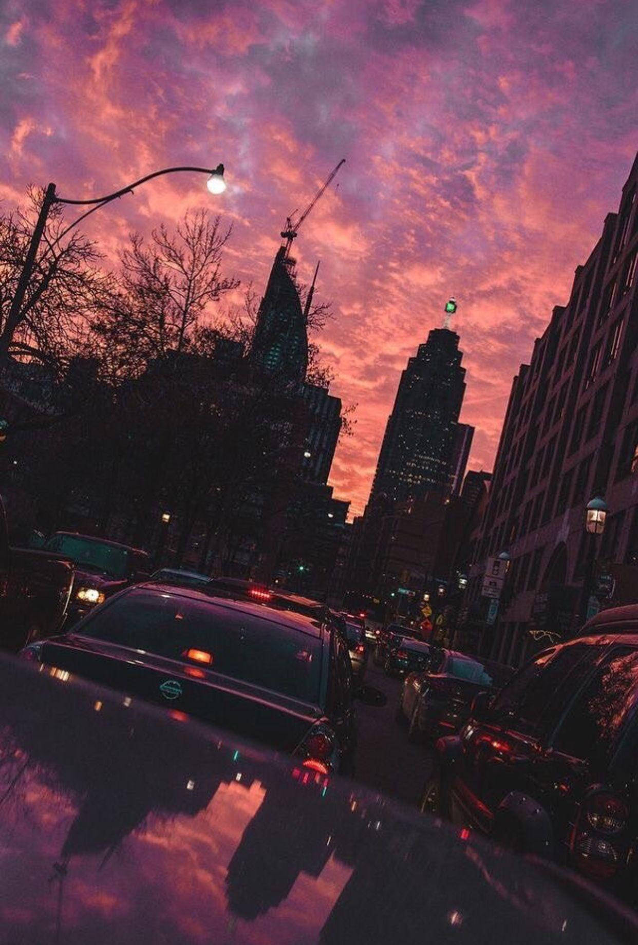 Traffic Sunset Aesthetic, city street, dusk, HD Phone Wallpaper