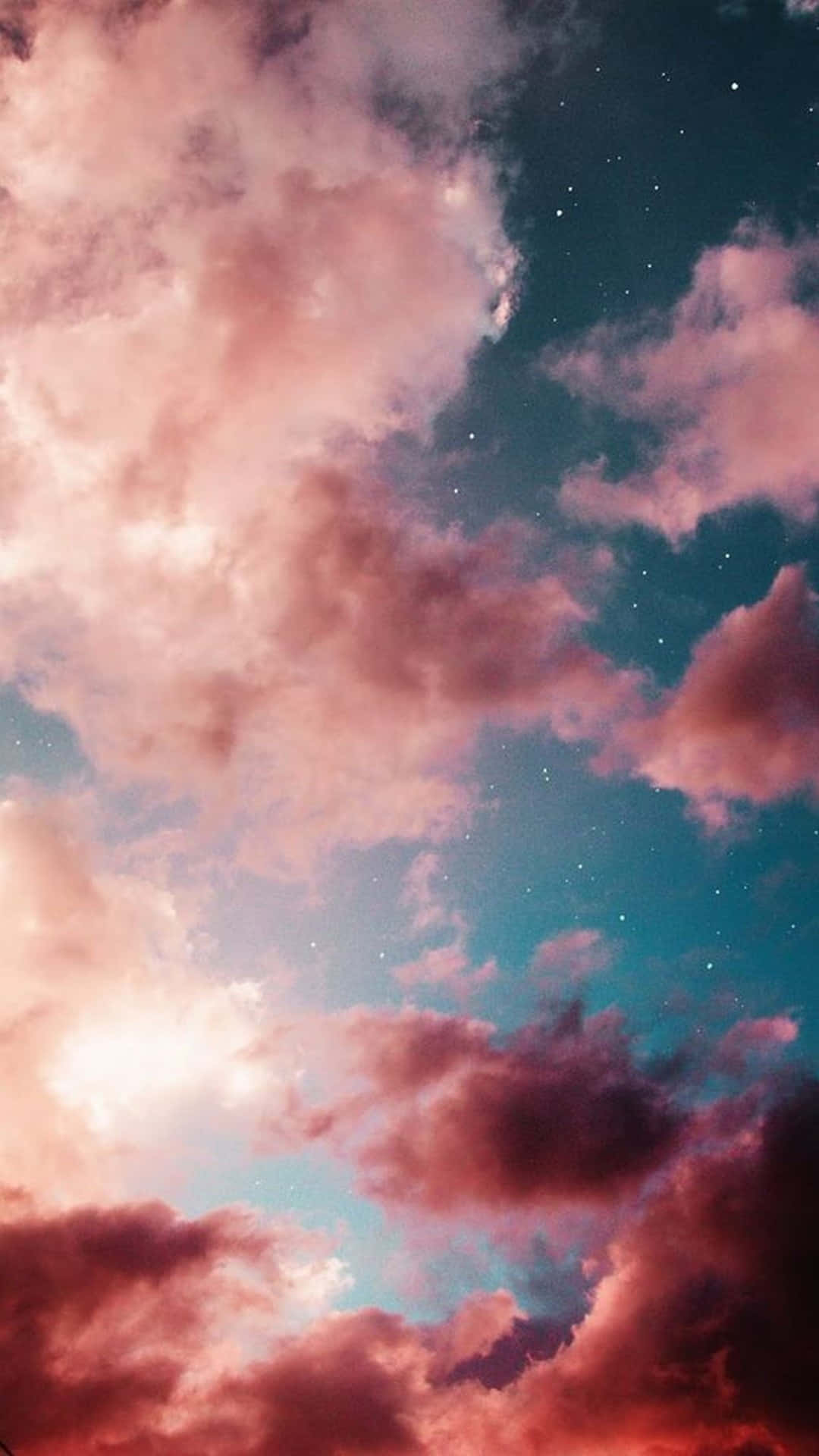 twilight sky, pink and teal clouds, starry expanse, Full HD Phone Wallpaper