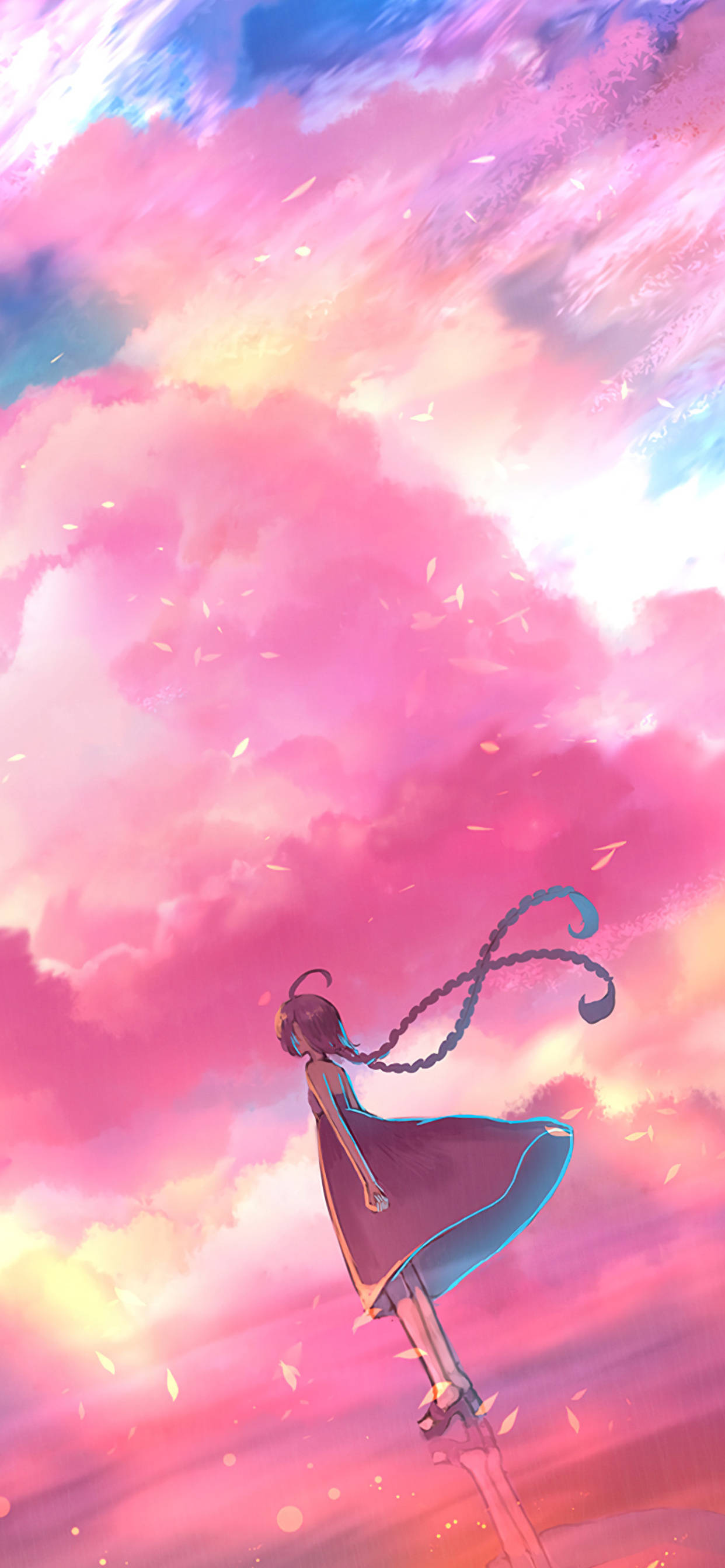 Japanese Aesthetic, iPhone Girl, pink clouds, 2K Phone Wallpaper