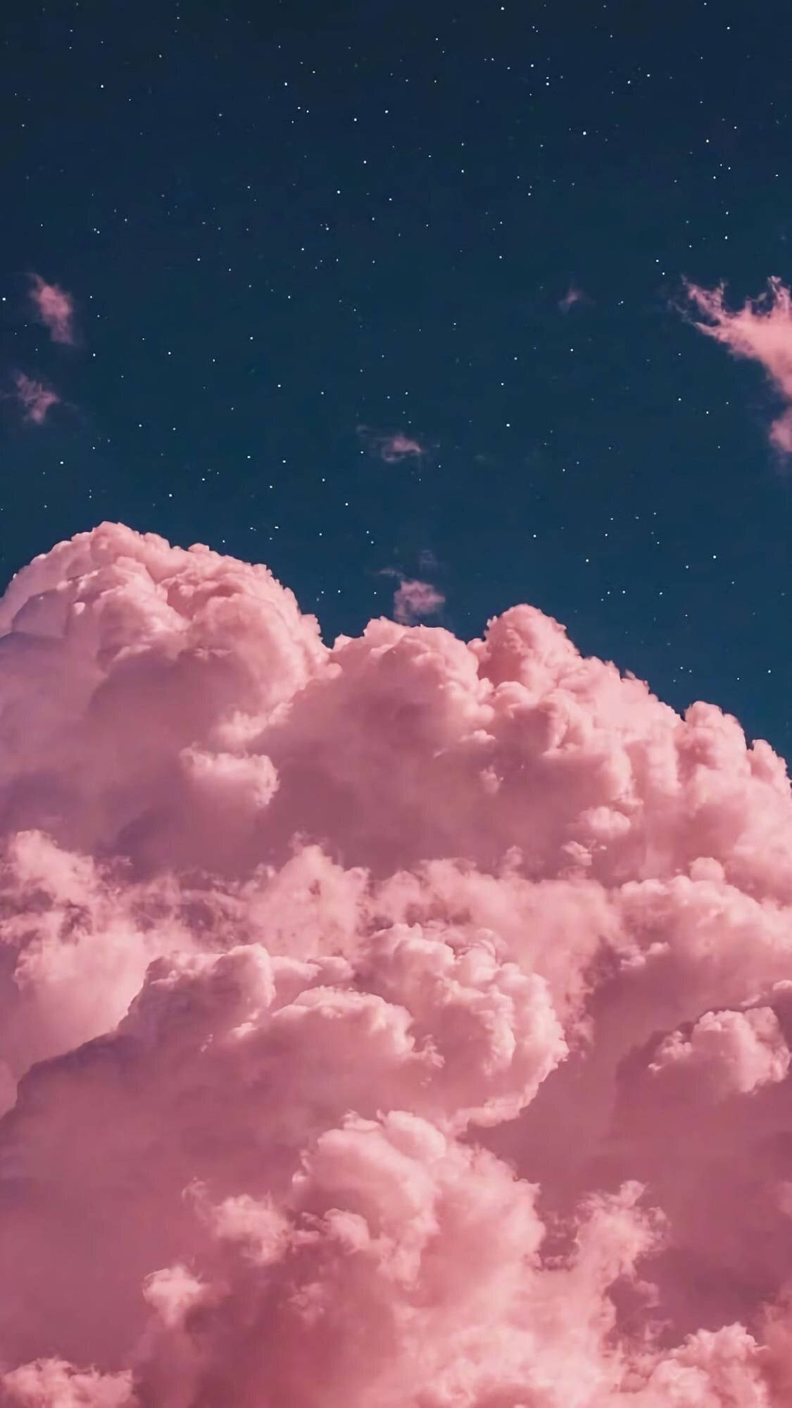 Pink Clouds, dusk, starry deep blue night sky, Full HD Phone Wallpaper