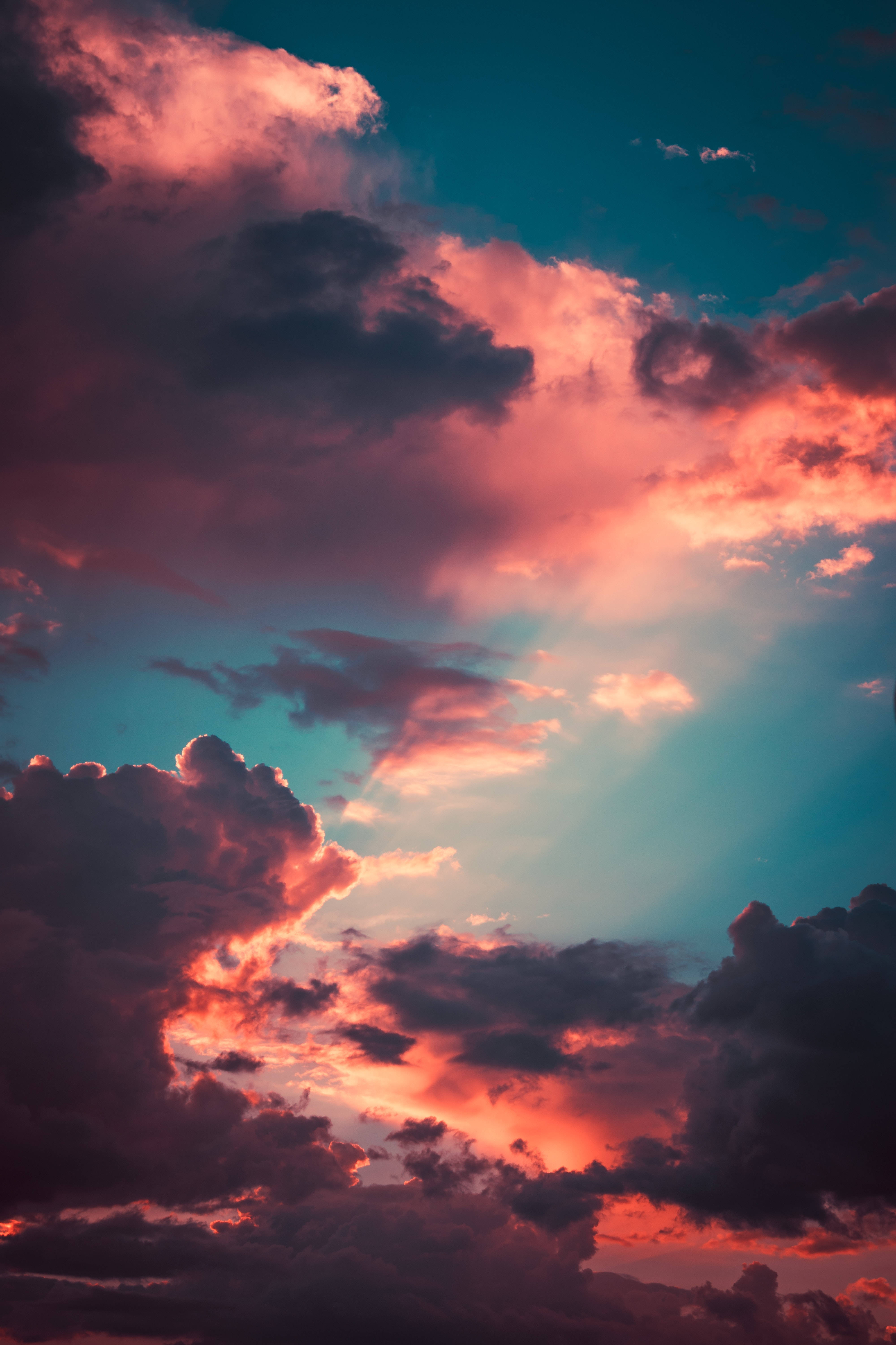 Dark Pink Vintage Aesthetic Clouds, fiery orange, pink, 5K Phone Wallpaper