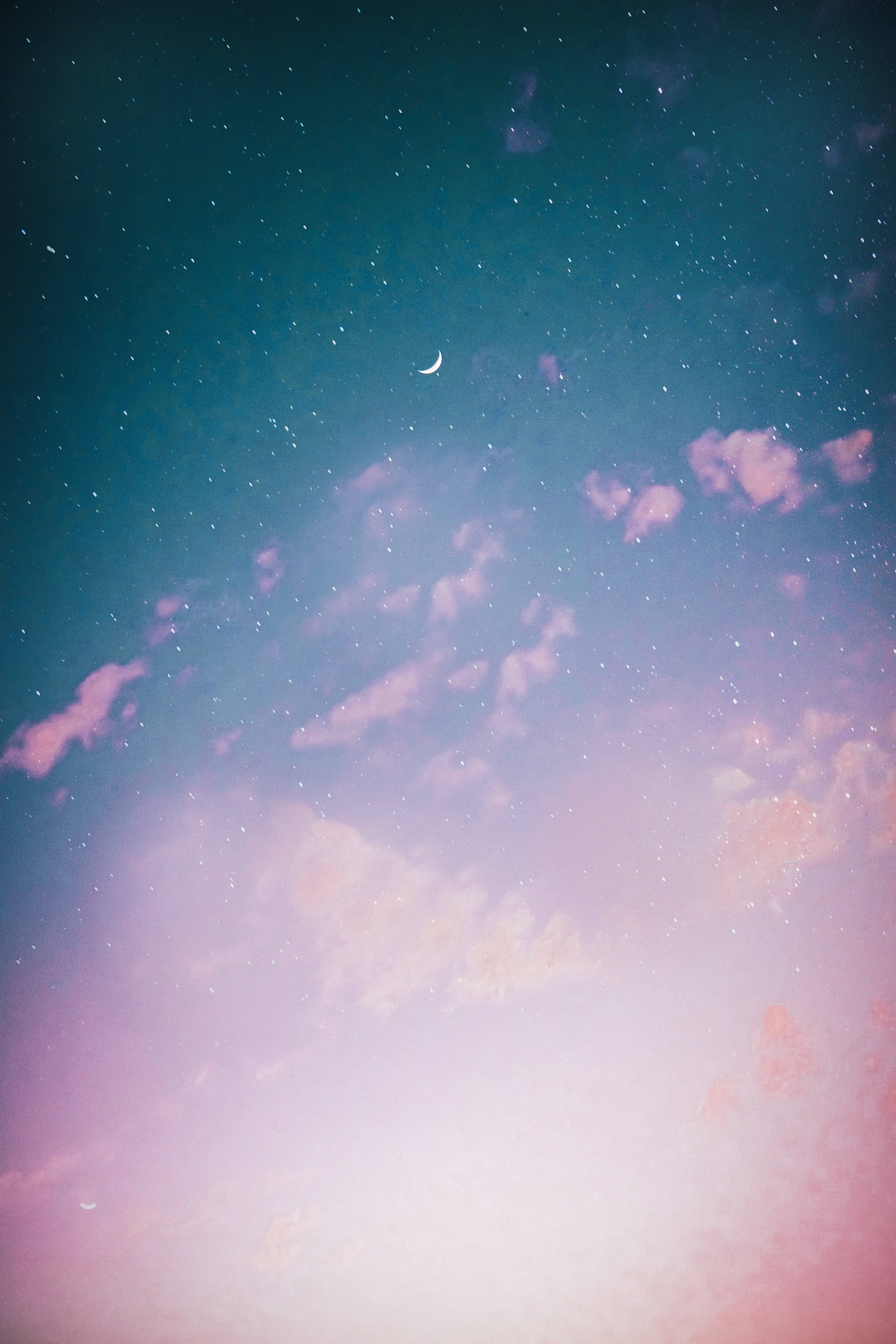 Pastel Starry Sky, soft pink clouds, scattered stars, 5K Phone Wallpaper