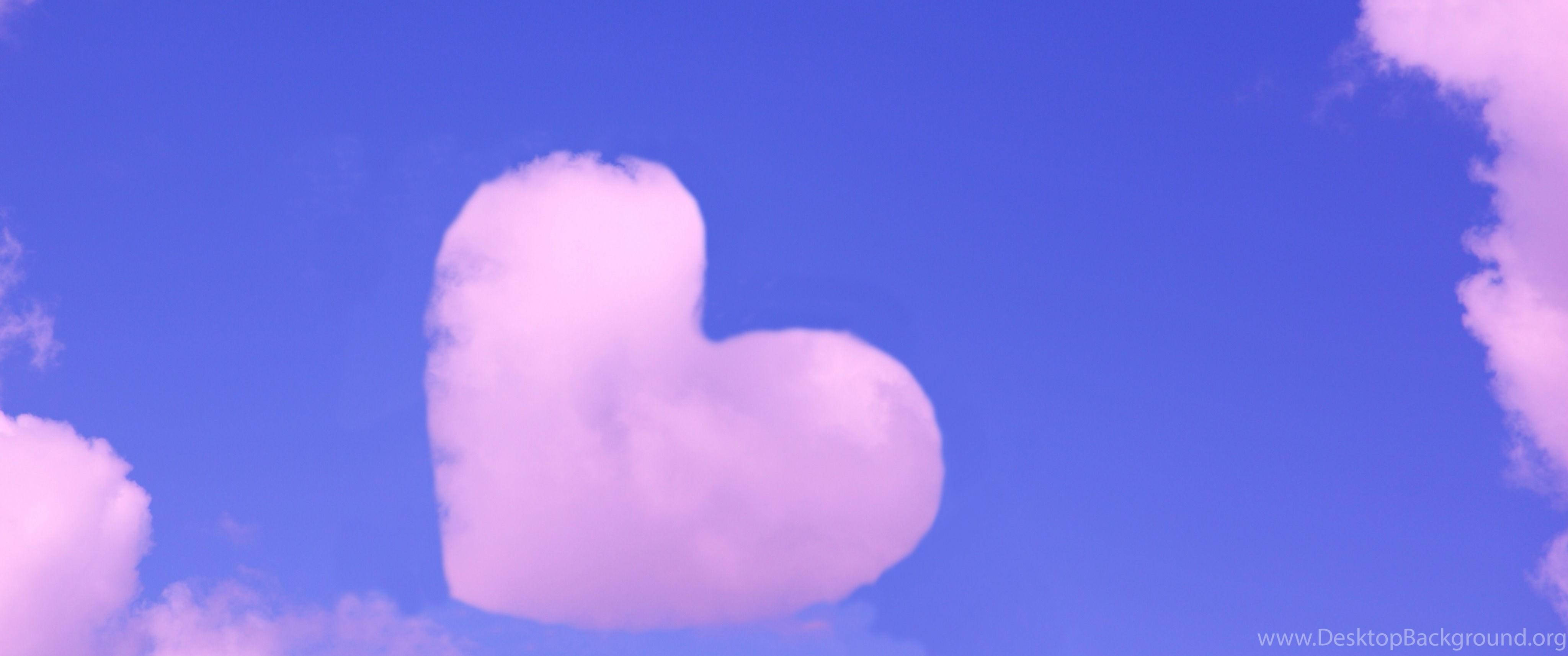 Pink Cloud Heart, soft pink heart-shaped cloud, vibrant blue sky, 4K Desktop Wallpaper