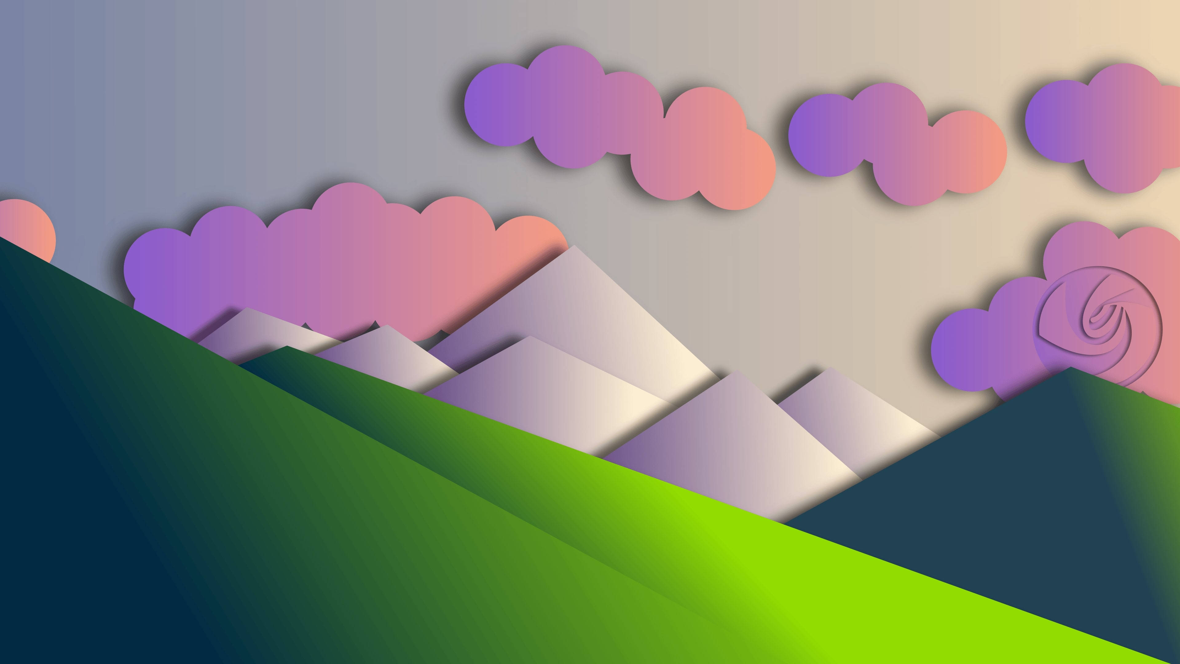clouds, mountains, gradient purples, 4K Desktop Wallpaper