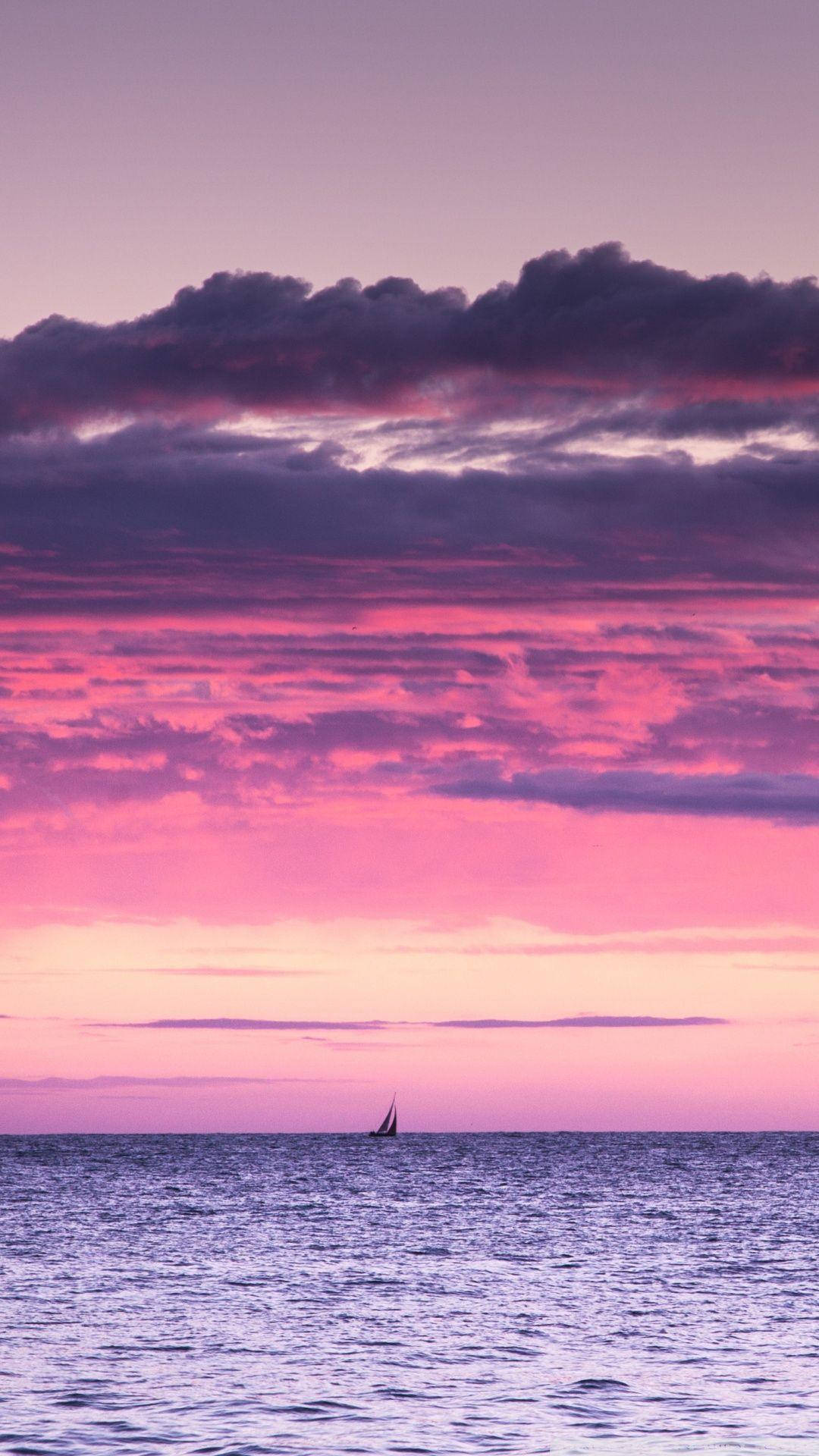Pink Sunset Sailboat, sailboat, calm waters, Full HD Phone Wallpaper