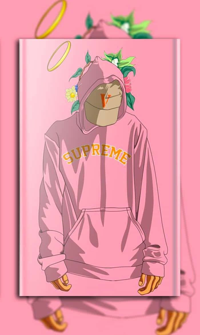 Supreme hoodie, pink, floral crown, SD Phone Wallpaper