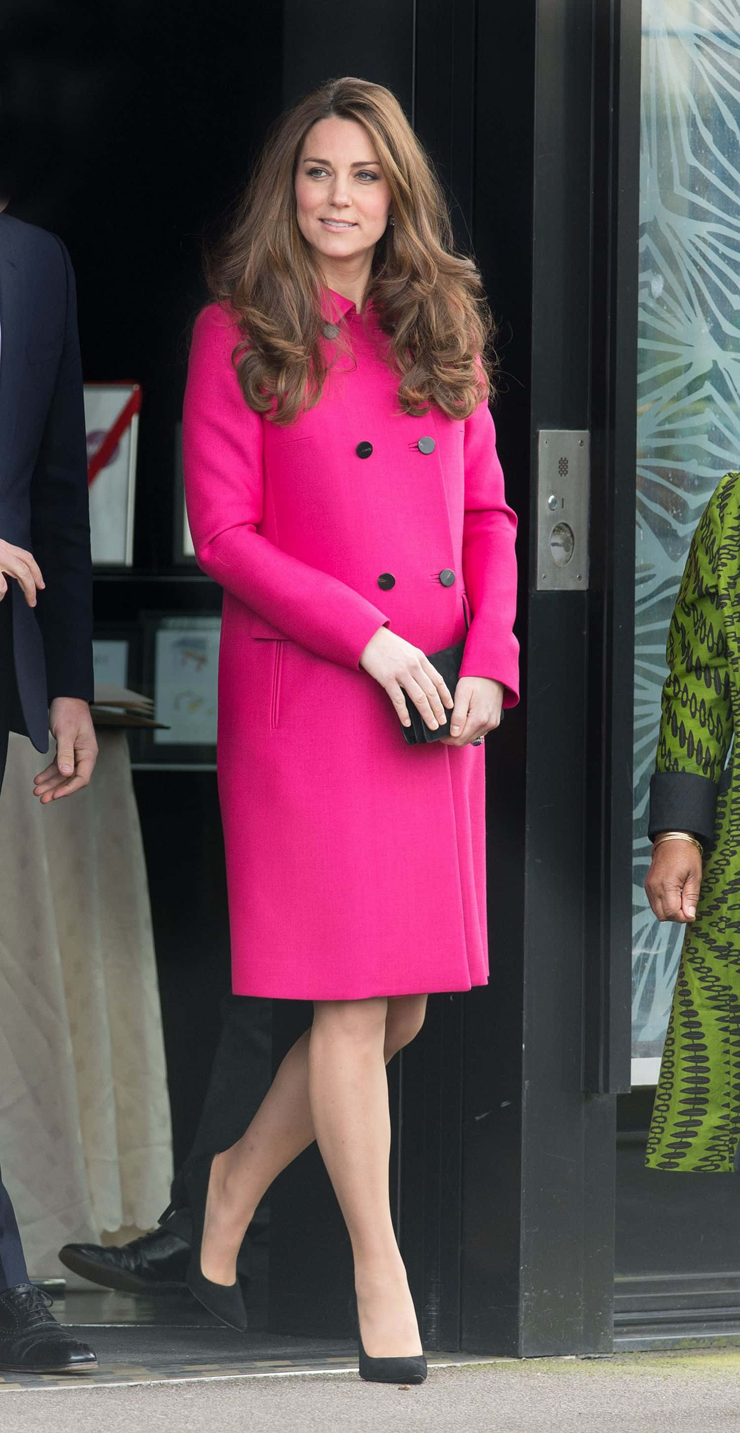 Pink Coat, vibrant pink coat, modern doorway, 2K Phone Wallpaper