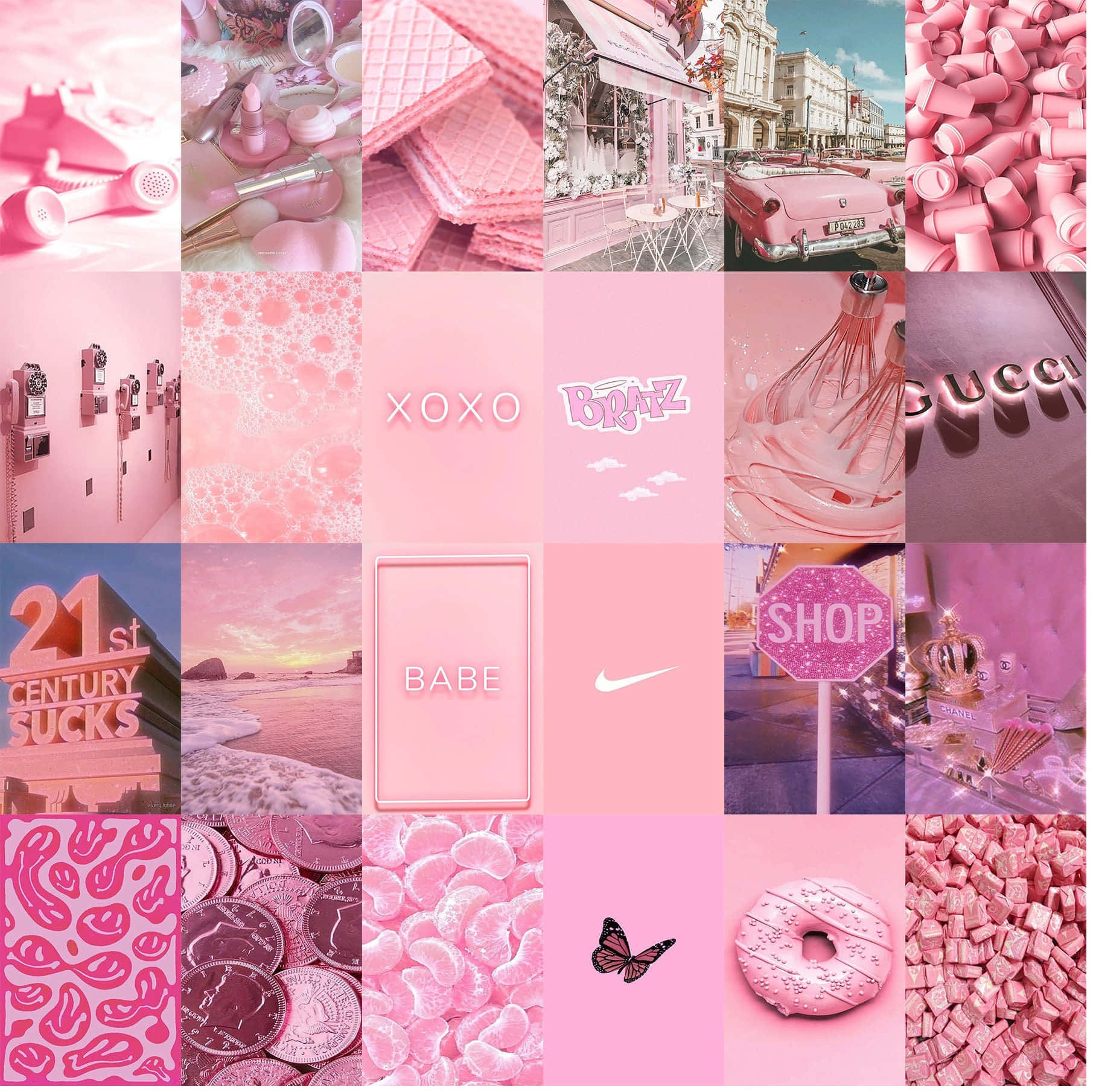 pink collage desktop, vibrant pink-themed collage, waffles, HD Desktop Wallpaper