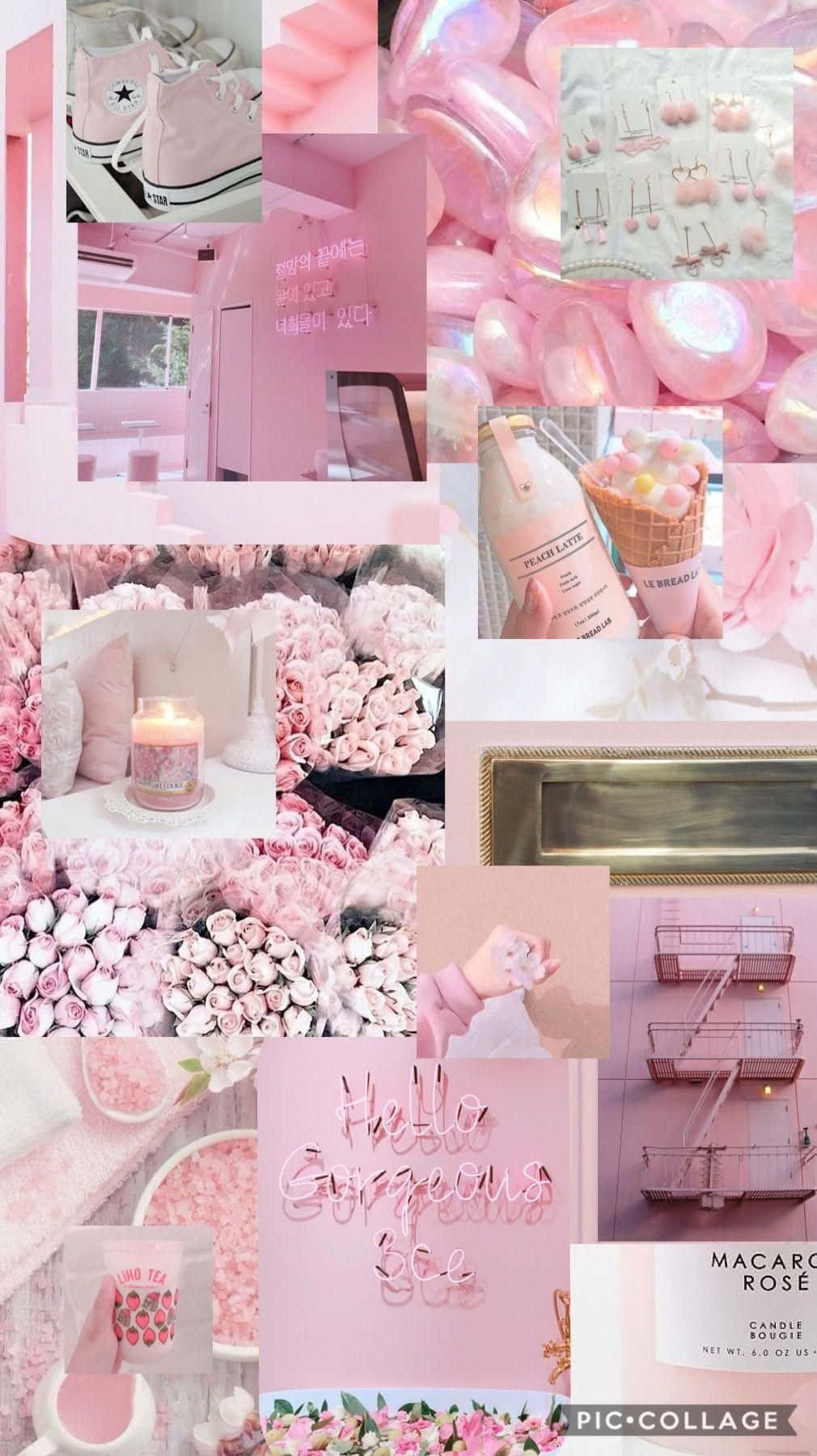 pink collage desktop, roses, candles, HD Phone Wallpaper