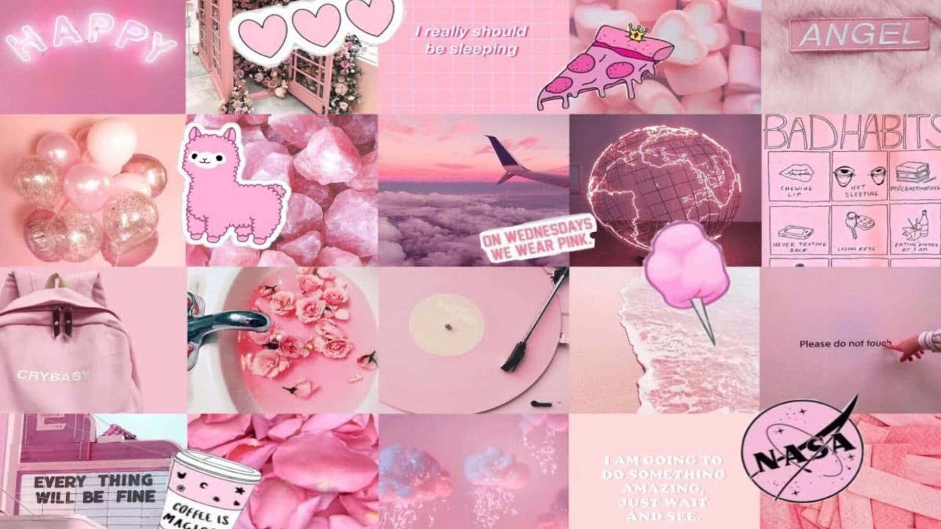 Pink Collage Desktop, hearts, balloons, Full HD Desktop Wallpaper