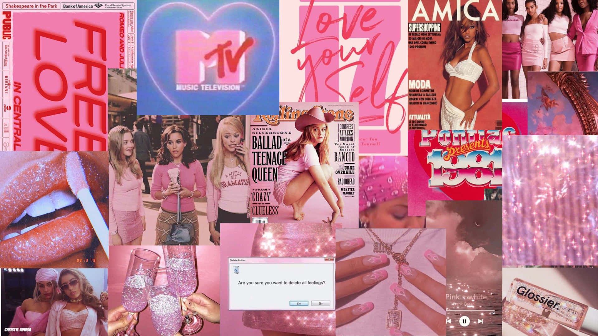 1980s pop culture icons, fashion magazines, glittery beauty products, Full HD Desktop Wallpaper