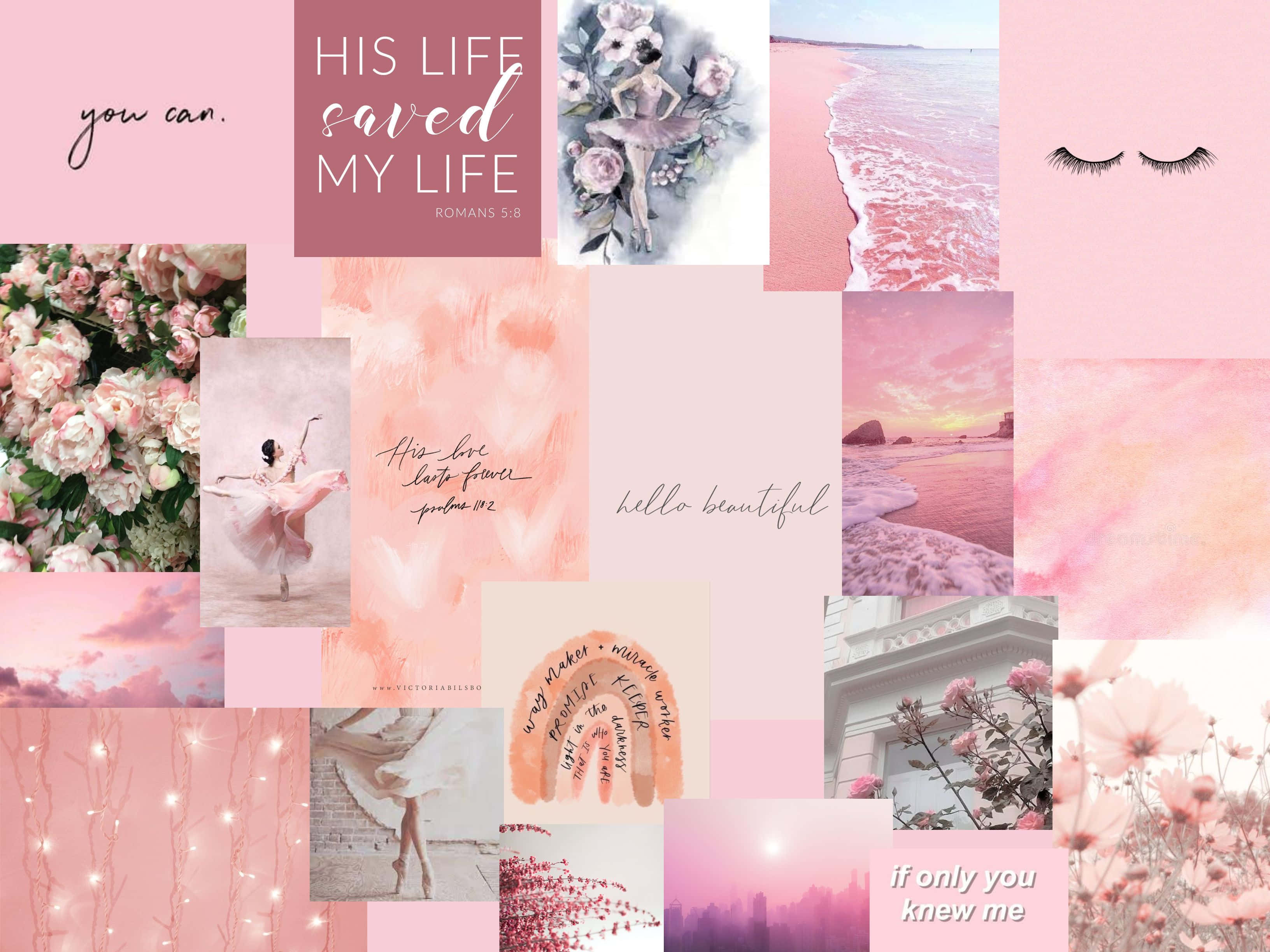 pink collage desktop, ballet dancers, flowers, 2K Desktop Wallpaper