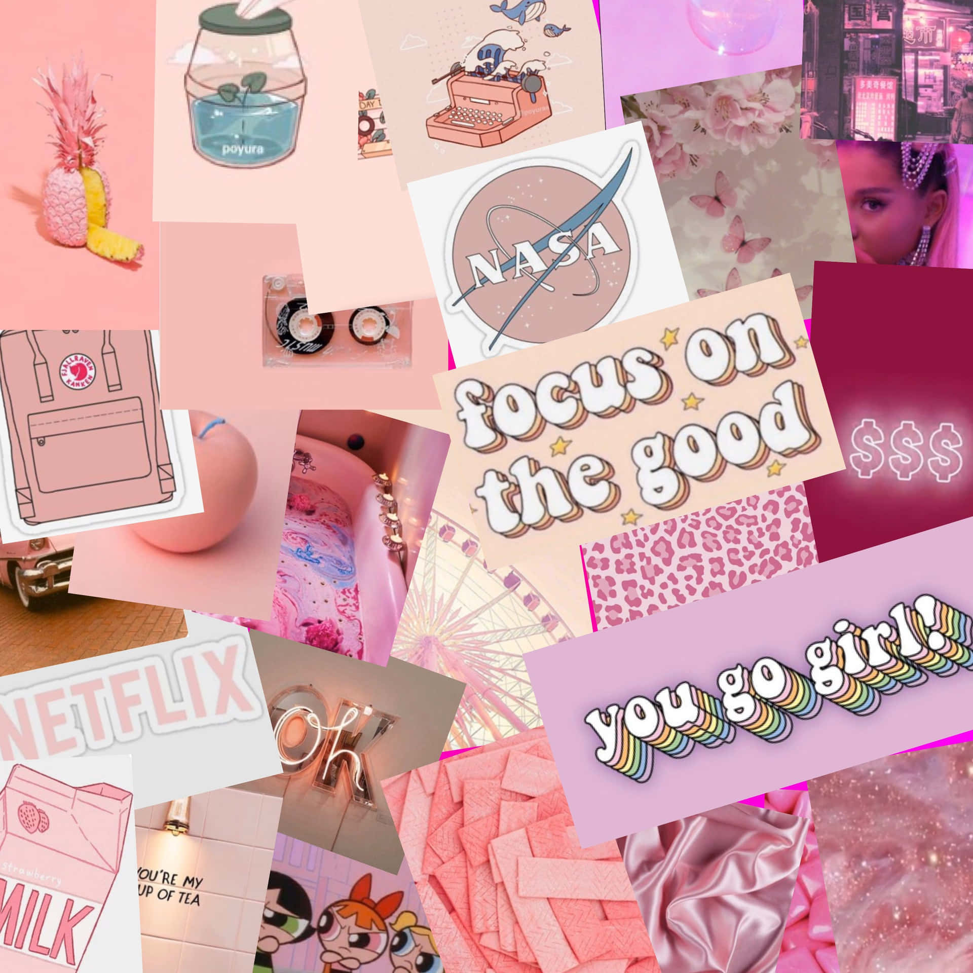 pink collage desktop, pink and white items, vibrant pink and purple, Full HD Desktop Wallpaper