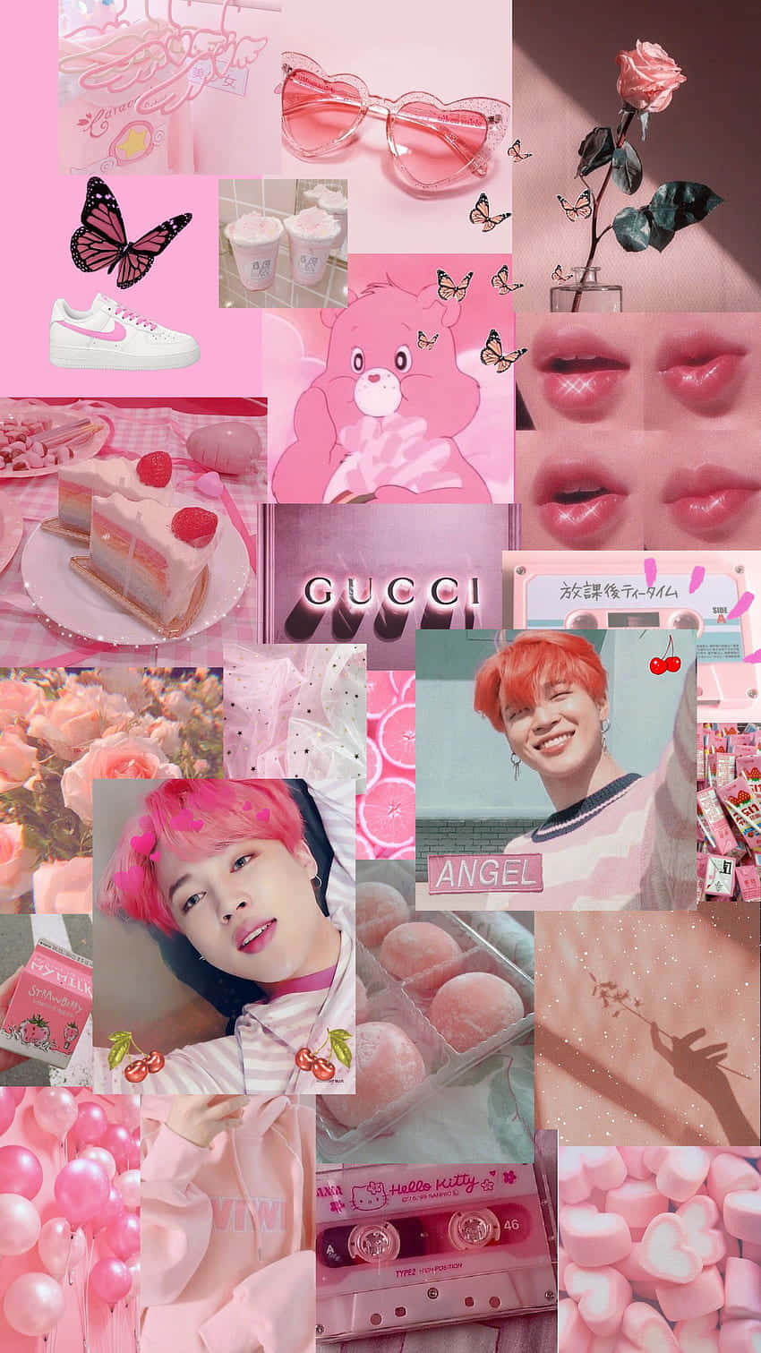 Pink Collage Desktop, butterflies, roses, HD Phone Wallpaper