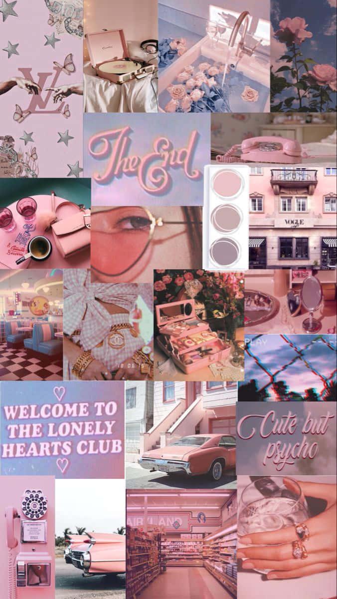 pink collage desktop, vintage cars, luxury items, SD Phone Wallpaper