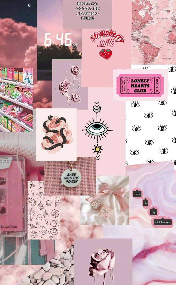 pink collage desktop, roses, candy, SD Phone Wallpaper