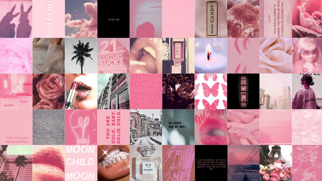 pink collage desktop, roses, lips, SD Desktop Wallpaper