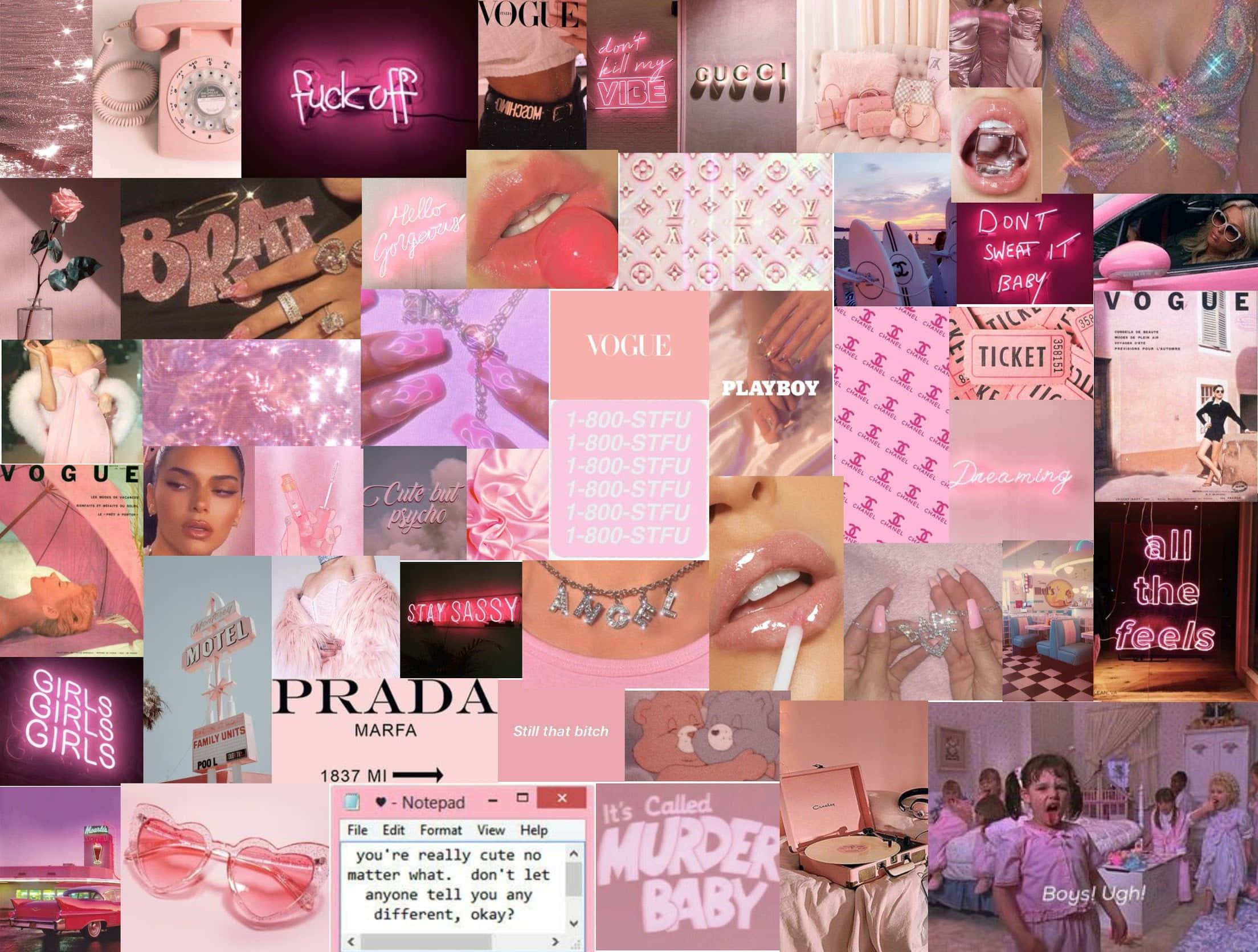 pink collage desktop, vibrant pink-themed collage, luxury brands, Full HD Desktop Wallpaper