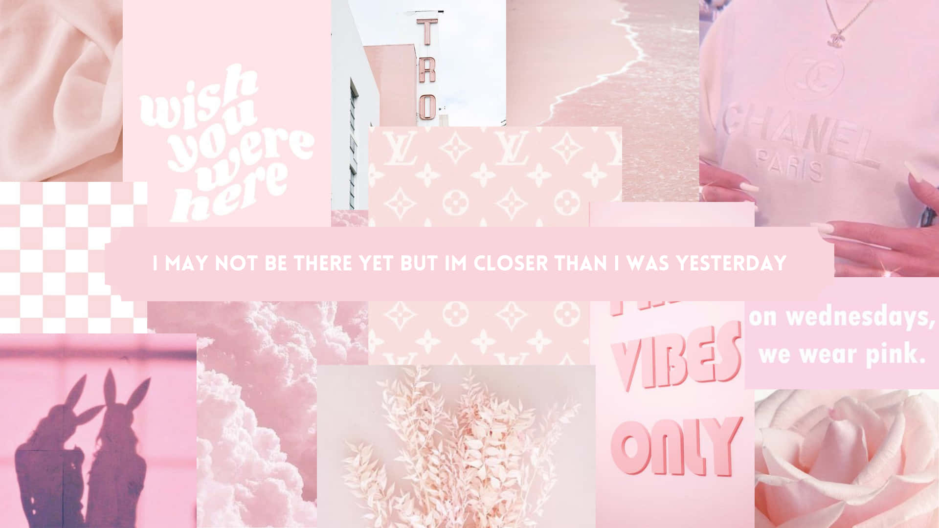 pink collage desktop, pink background, pastel aesthetic, Full HD Desktop Wallpaper