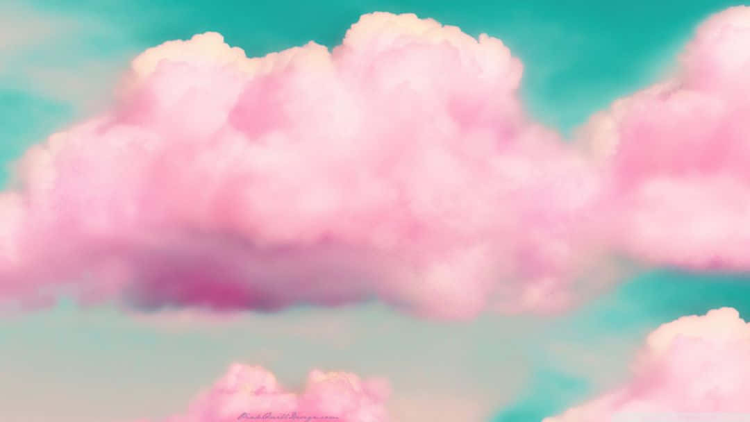 pink cool aesthetic, cotton candy clouds, teal sky, SD Desktop Wallpaper