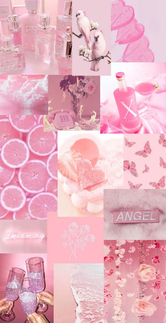 pink cool aesthetic, perfume bottles, birds, SD Phone Wallpaper