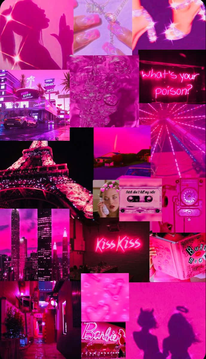 pastel pink aesthetic, vibrant pink neon collage, cityscapes, SD Phone Wallpaper