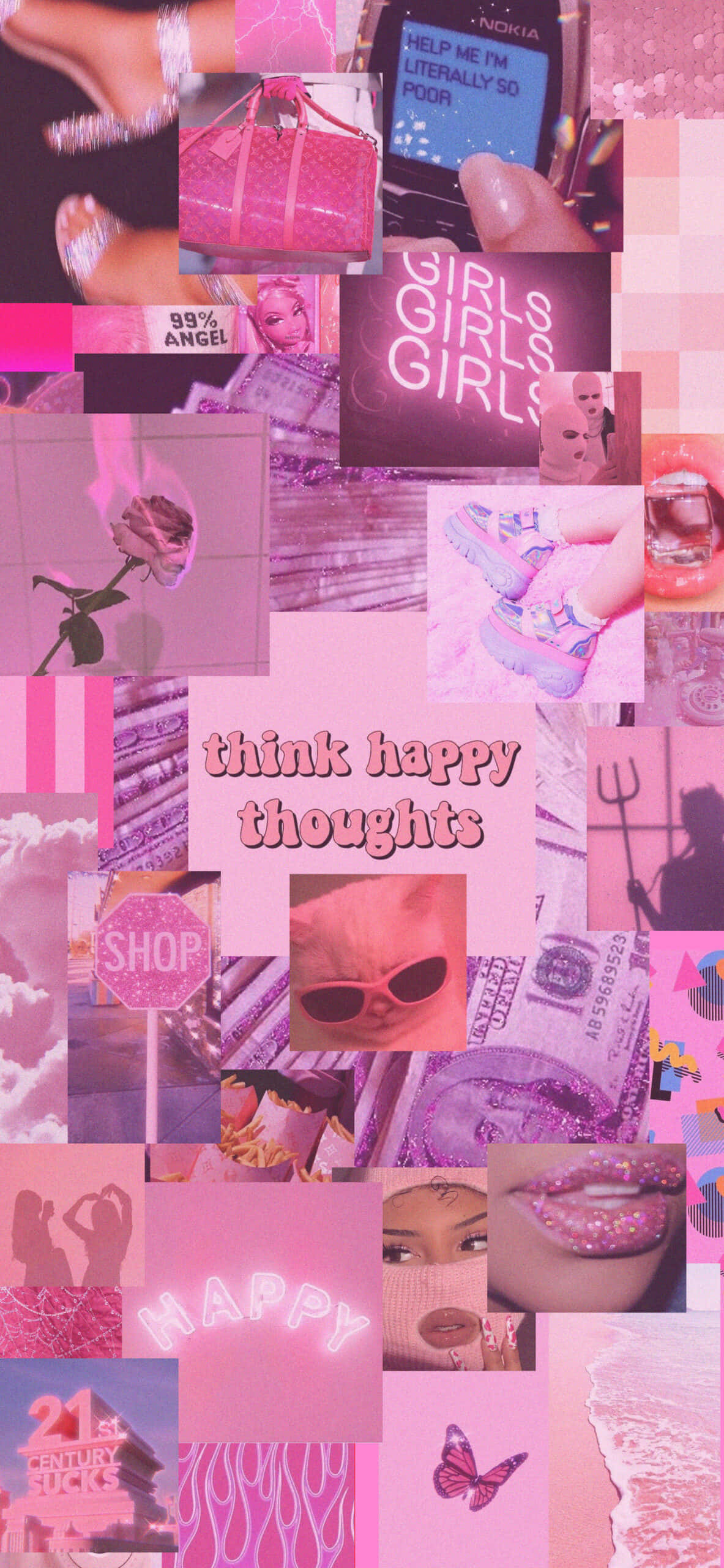 Pink Cool Aesthetic, vibrant pink, pop culture icons, 2K Phone Wallpaper
