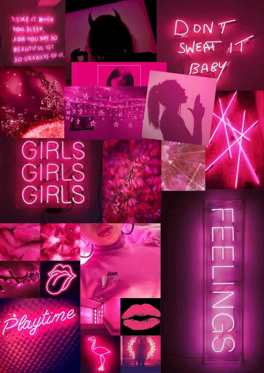 pink neon sign, girl, vibrant pink neon, SD Phone Wallpaper