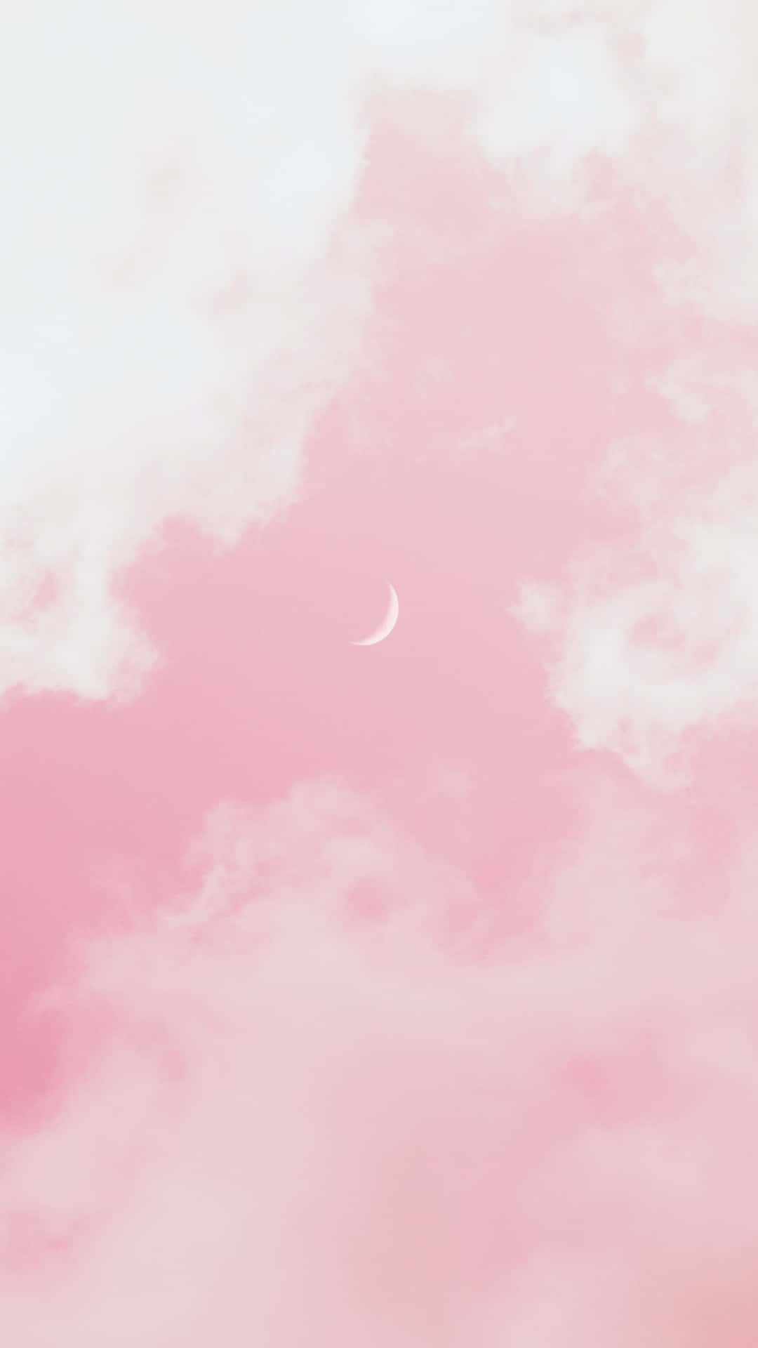 crescent moon, pastel pink sky, wispy white clouds, Full HD Phone Wallpaper