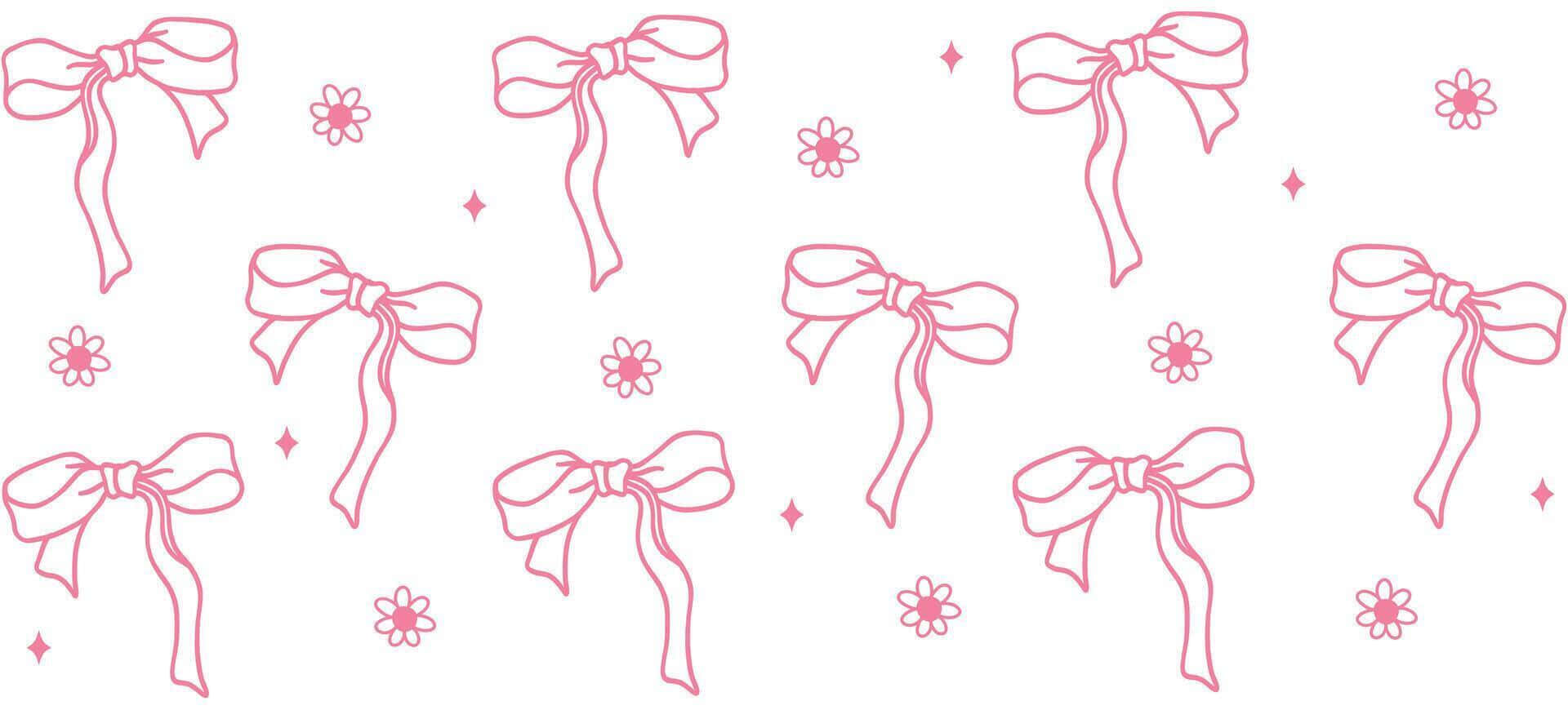 pink bows, daisies, clean white background, Full HD Desktop Wallpaper