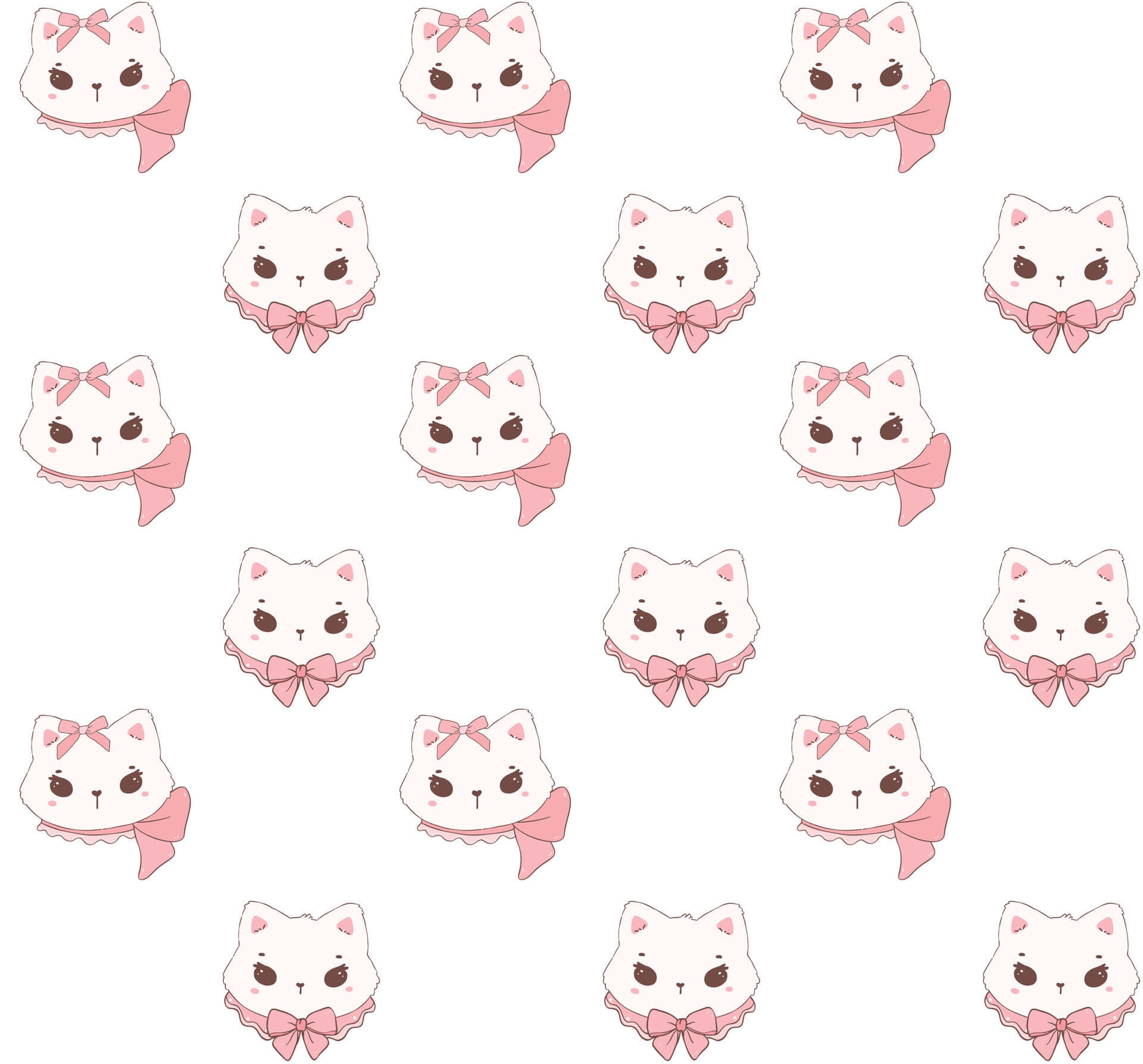 cute white cartoon cats, pink bows, lace collars, Full HD Desktop Wallpaper