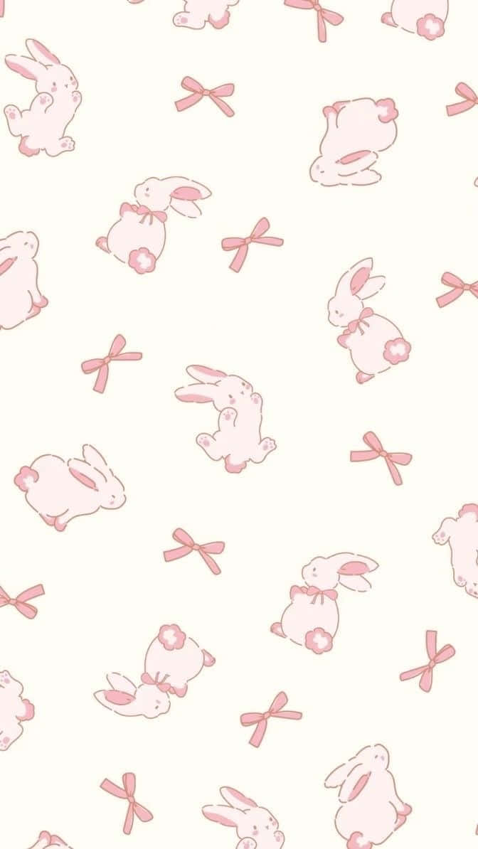 pink bunniesand bows pattern, pastel, pink rabbits, SD Phone Wallpaper