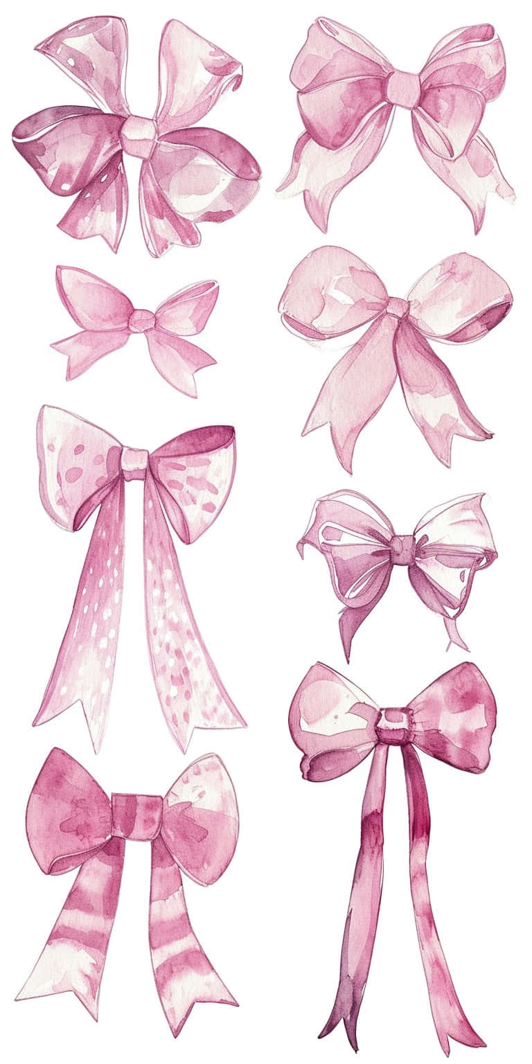 pink watercolor bows collection, eight hand-painted watercolor pink bows, varying styles and ribbon patterns, HD Phone Wallpaper