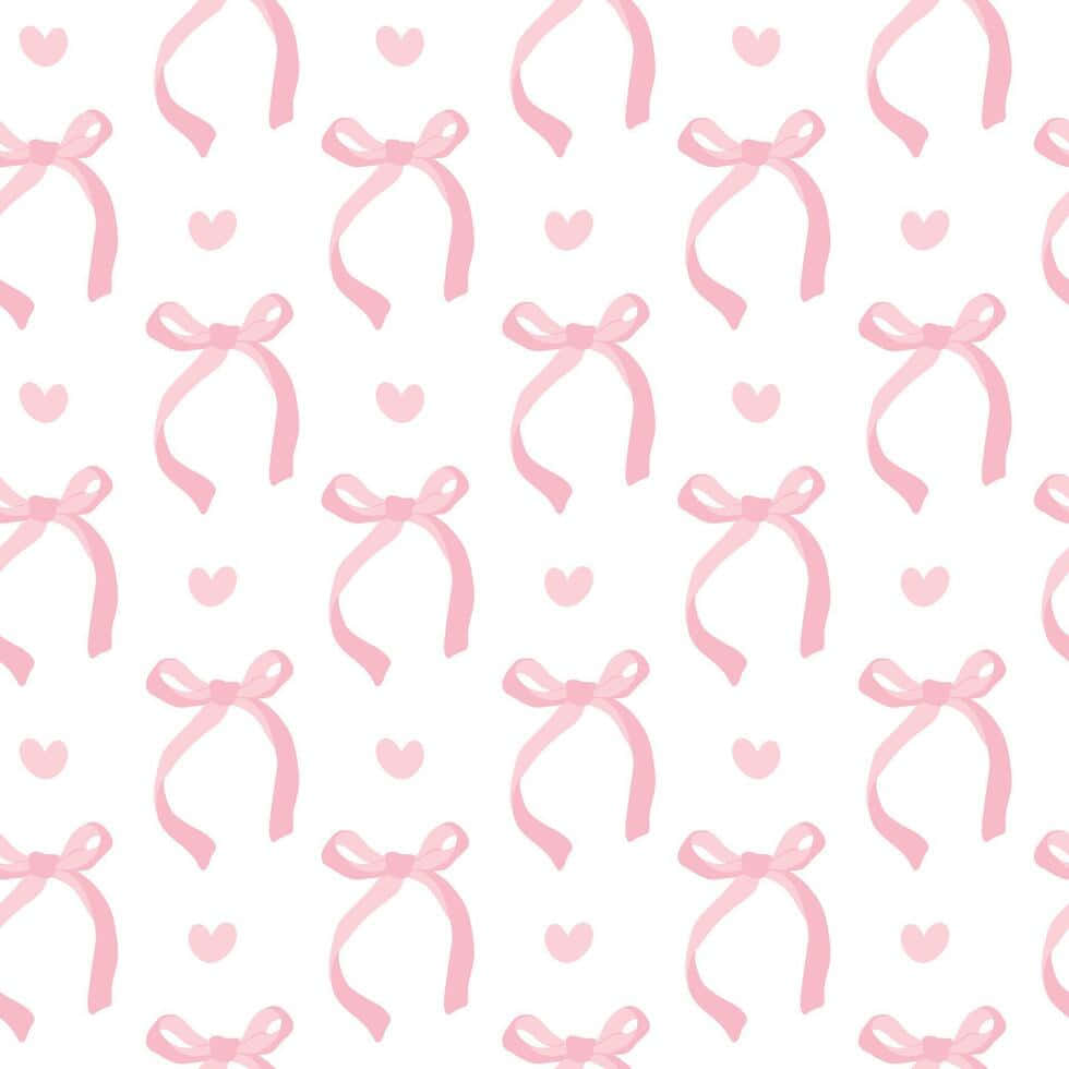 pink ribbon, hearts pattern, white background, SD Desktop Wallpaper