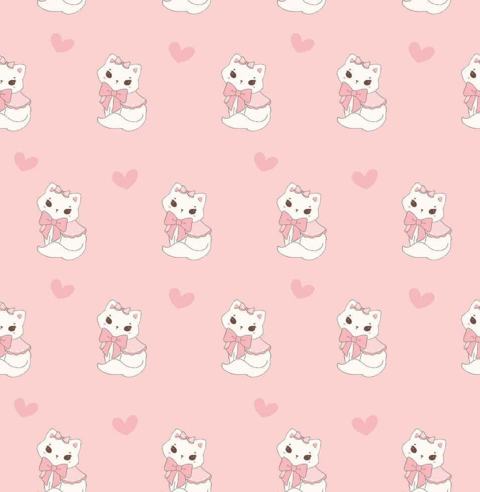 pink kitten pattern, white kittens, pink bows, SD Phone Wallpaper