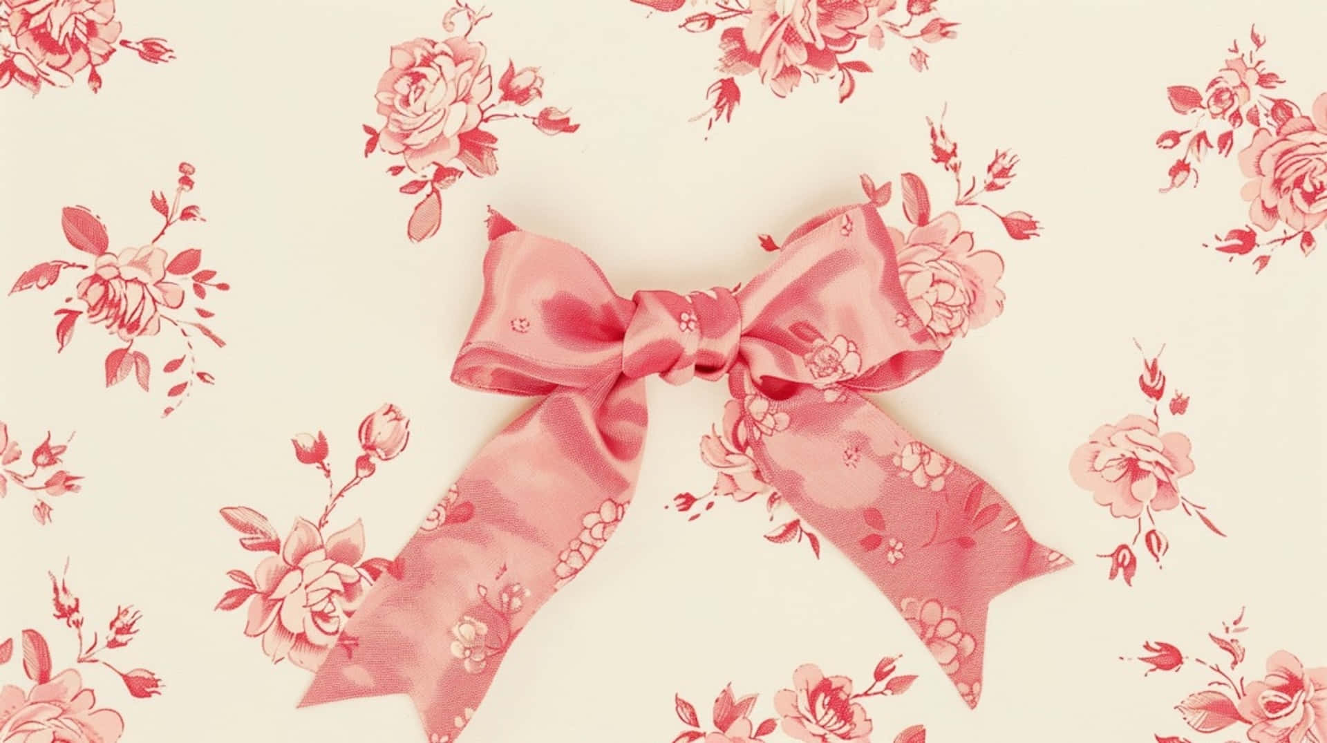Pink Coquette, soft pink satin bow, cream background, Full HD Desktop Wallpaper