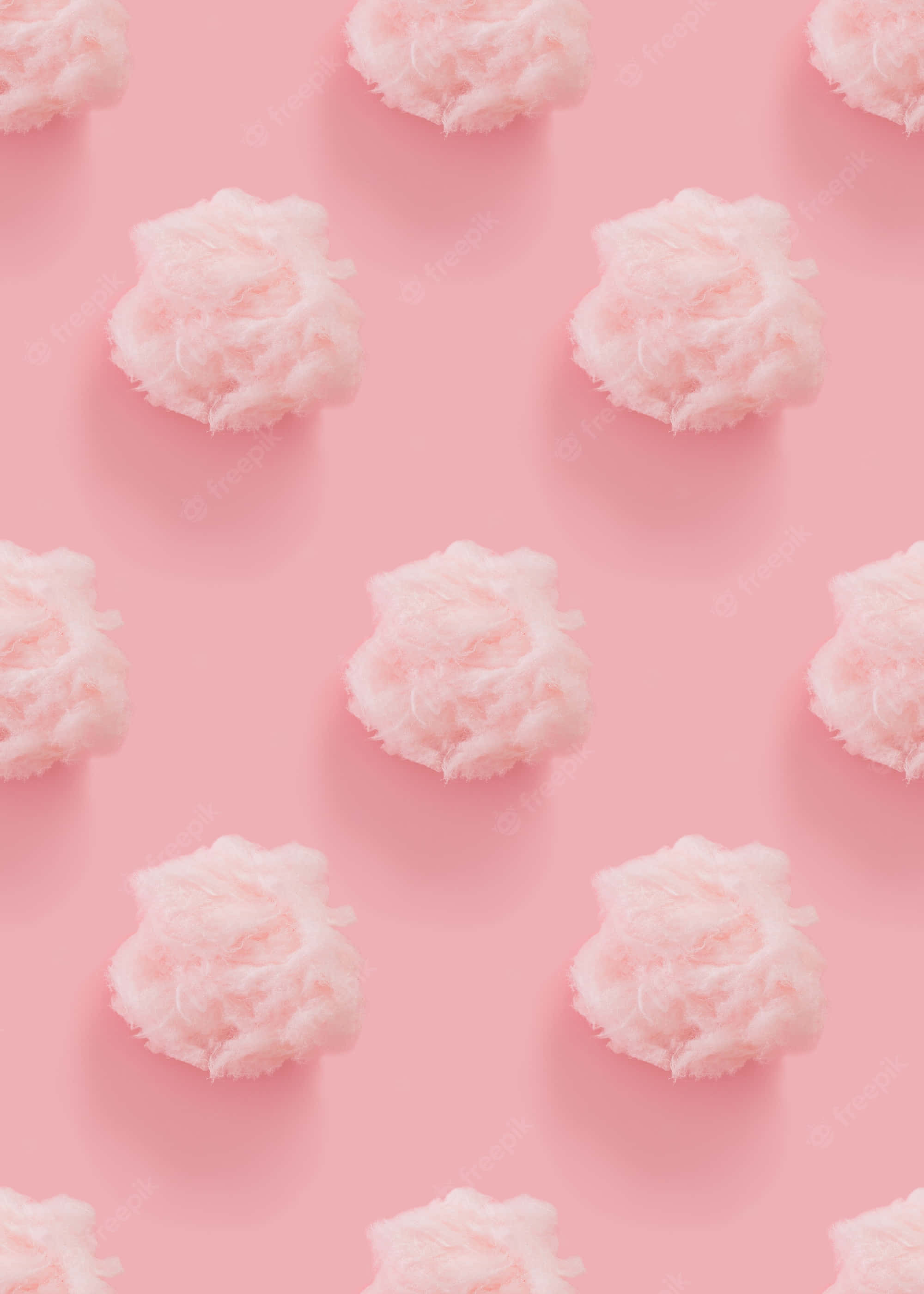 pink cotton candy, pastel pink background, white clouds, 2K Phone Wallpaper