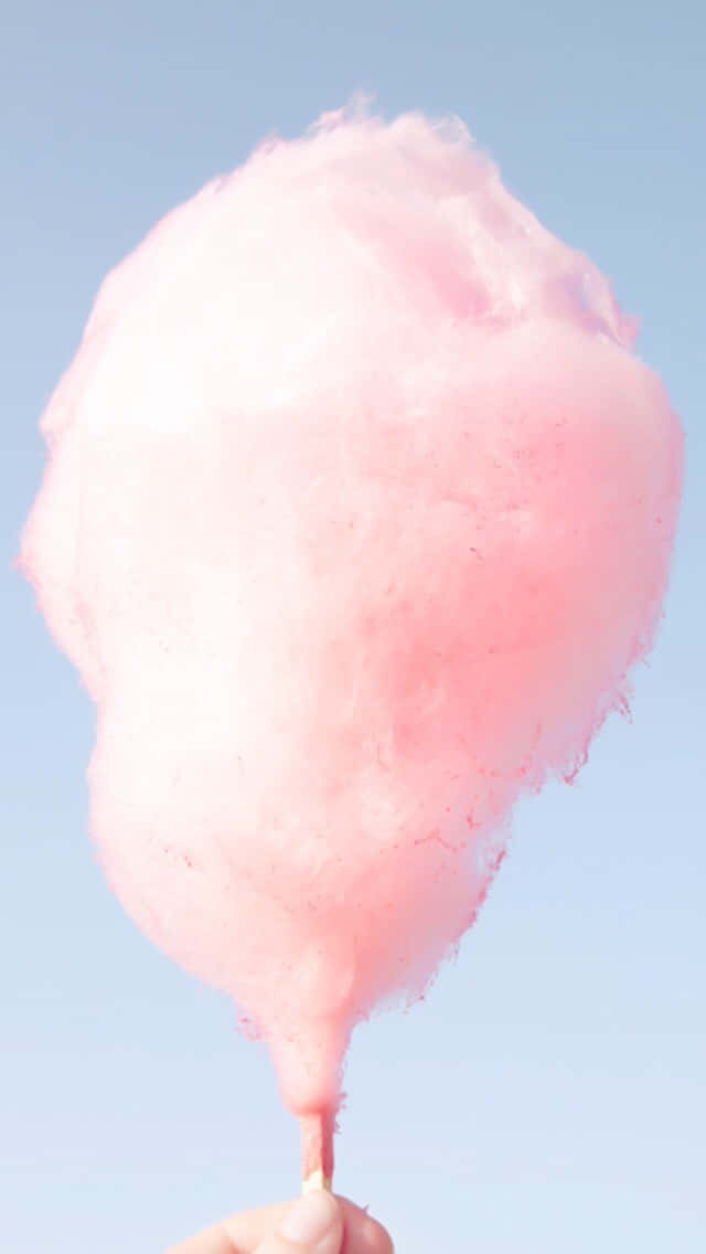 pink cotton candy, fluffy pink cotton candy, clear blue sky, SD Phone Wallpaper
