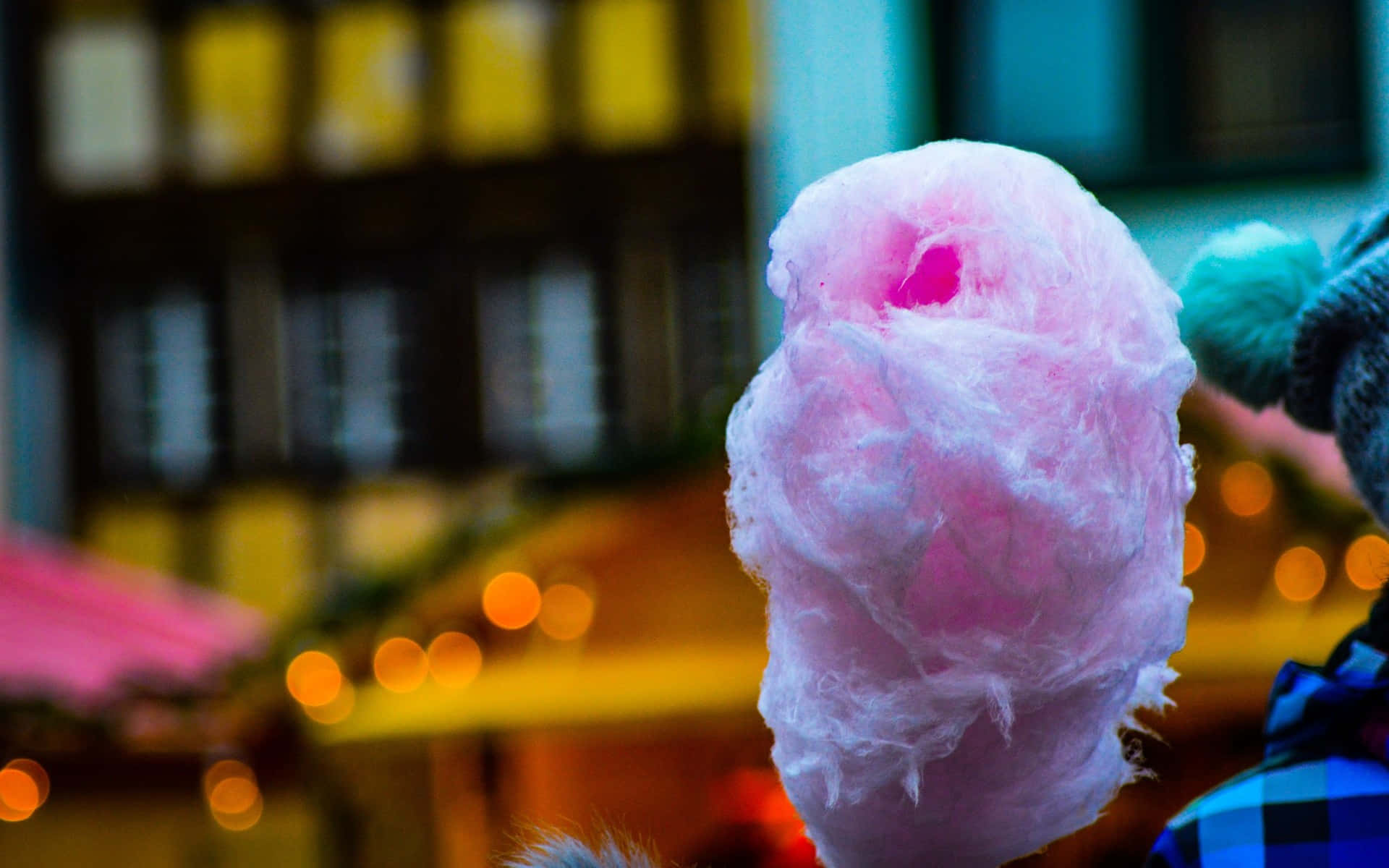 Pink Cotton Candy, fluffy pink cotton candy, warm bokeh lights, Full HD Desktop Wallpaper