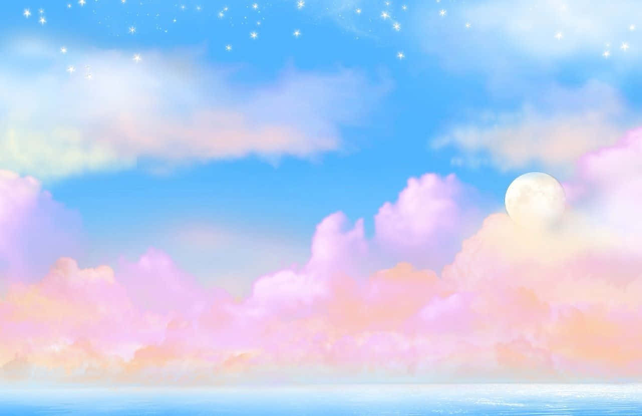 Pink Cotton Candy, pastel pink, blue clouds, HD Desktop Wallpaper